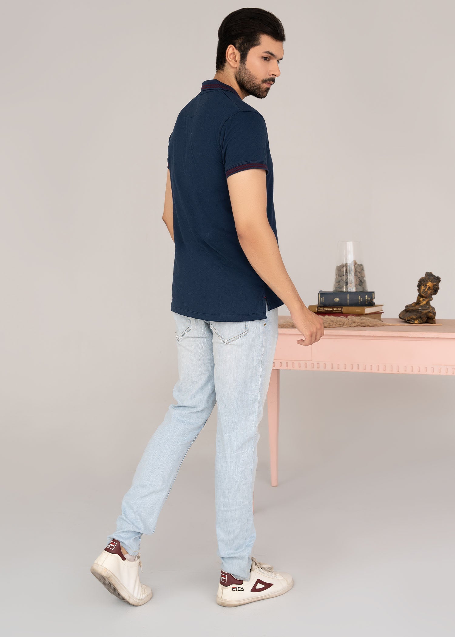 single jersey knit Polo Shirt in Blue by Pinstripe