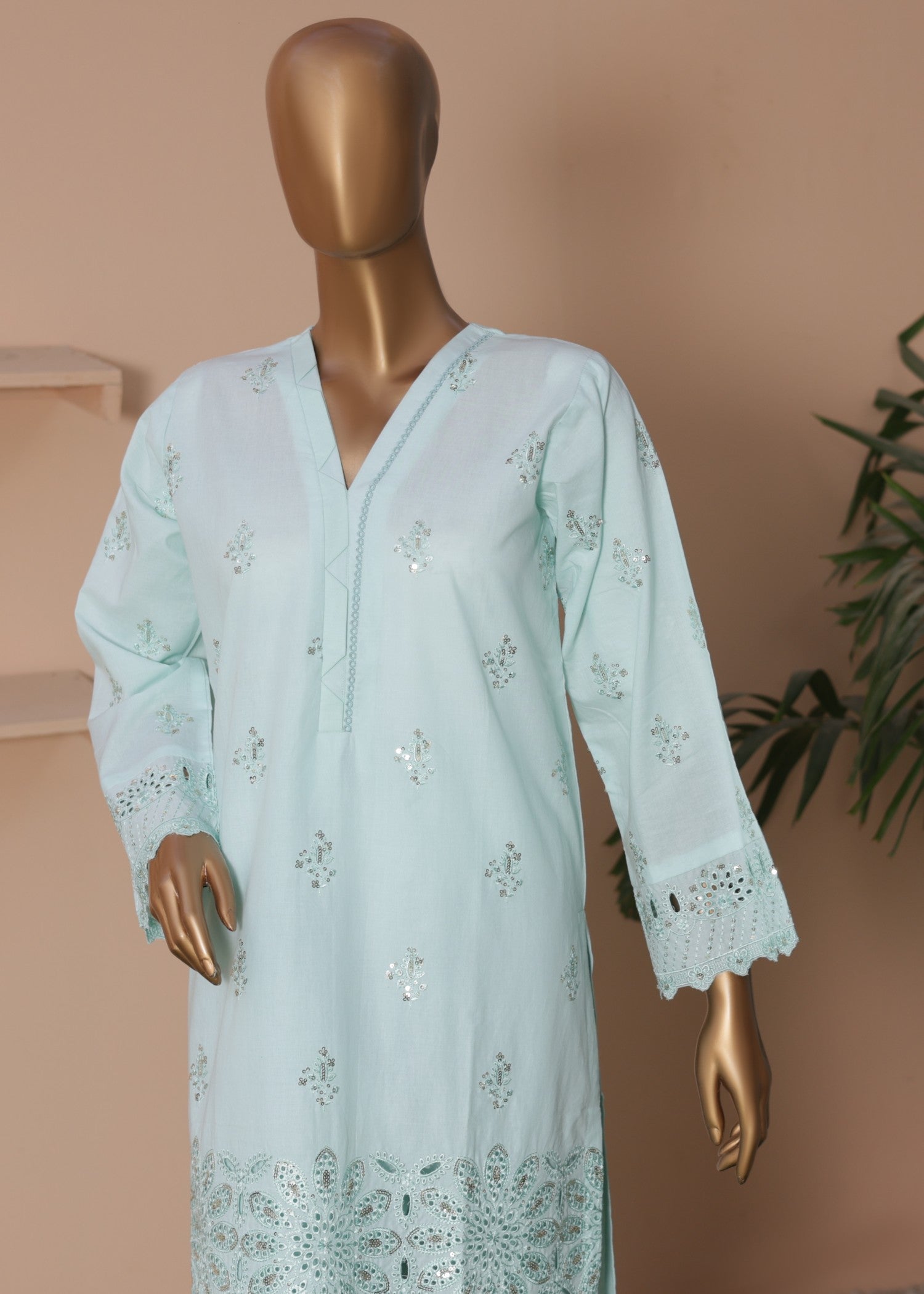 cambric Kurta Set in Baby blue