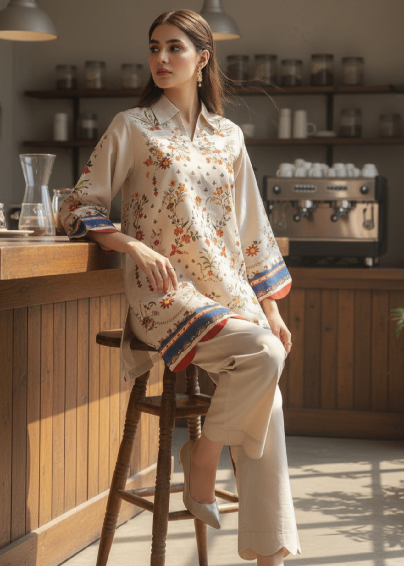 cambric Kurta Set in Cream