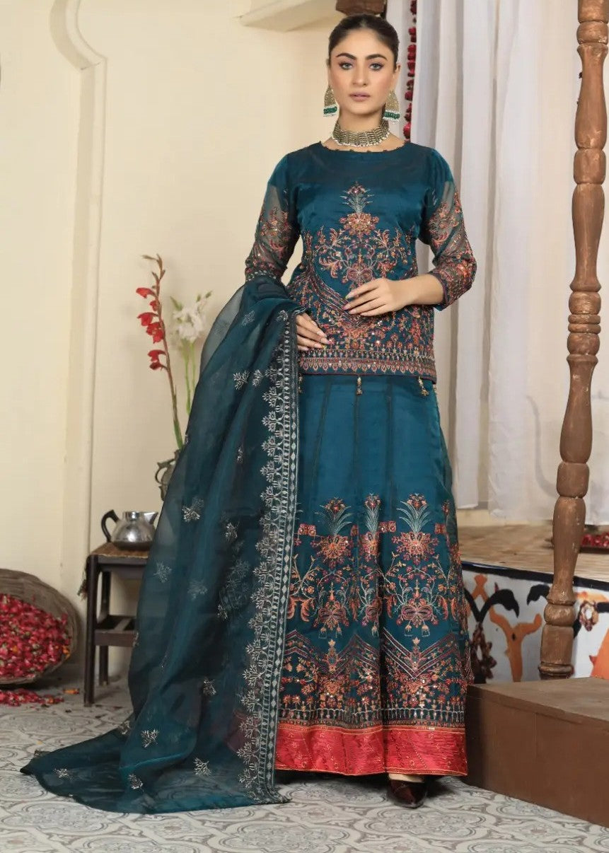 organza Lehenga in Teal