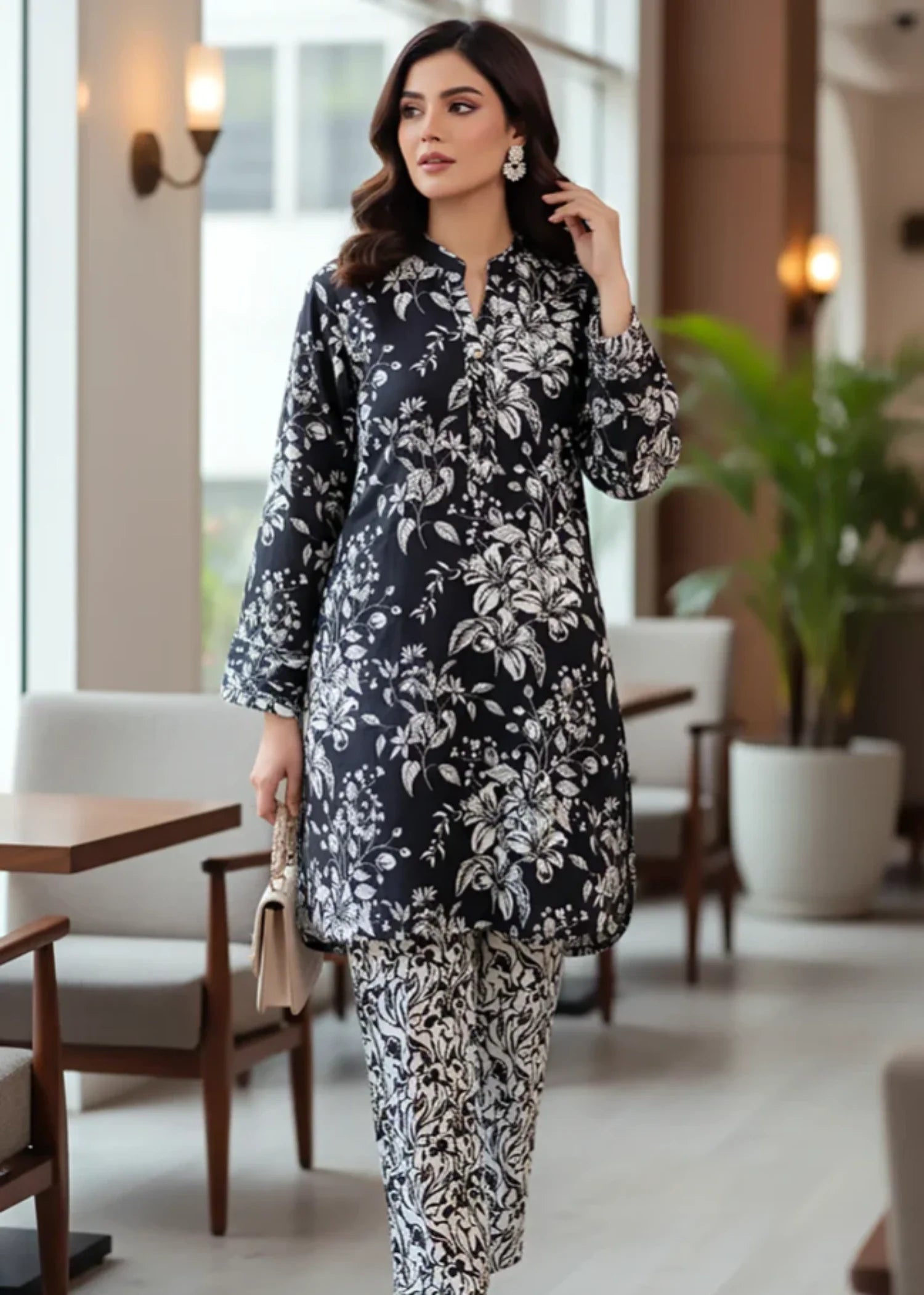 khaddar Co Ord Sets in White, black