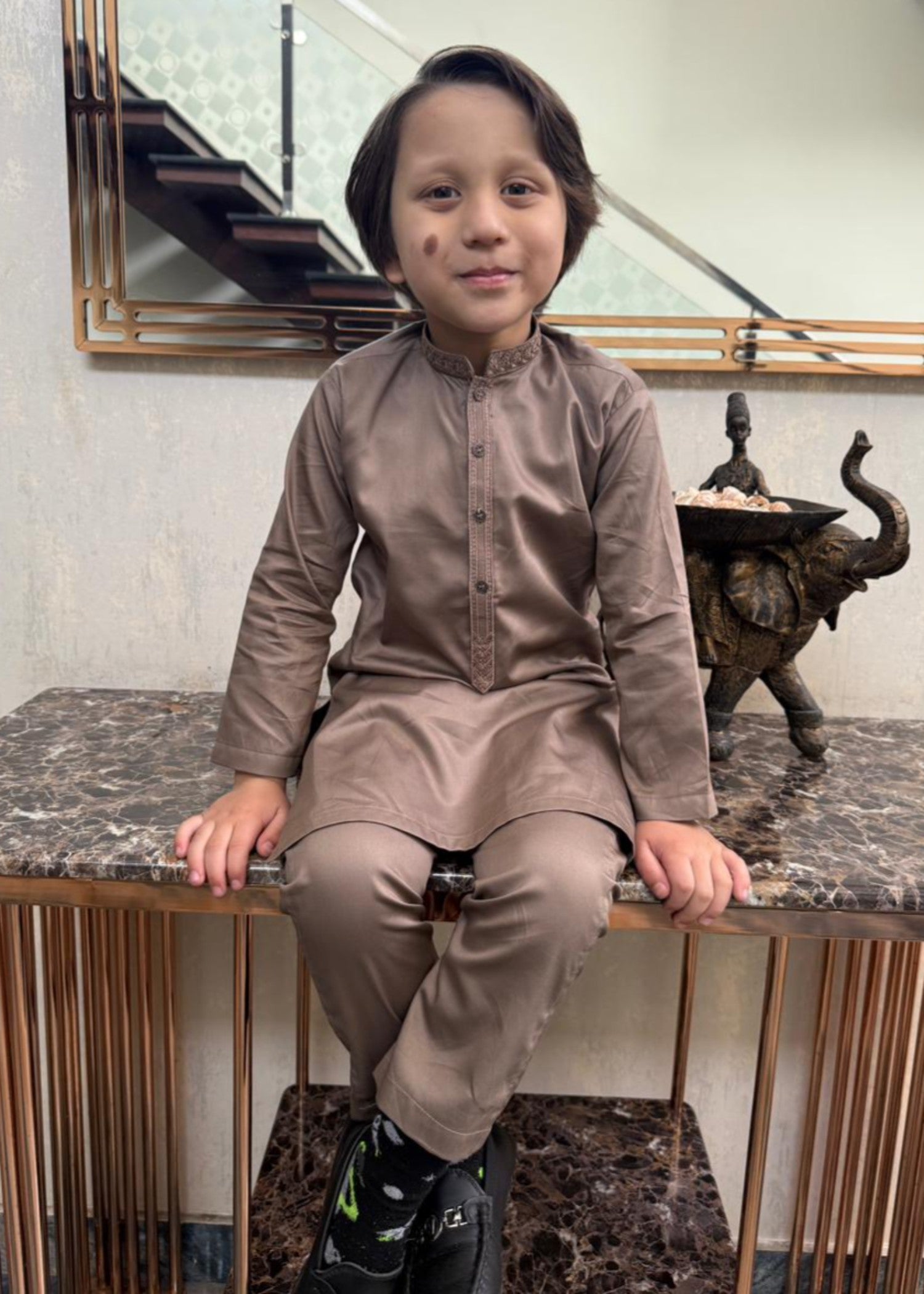 cotton Kurta Set in Almond brown