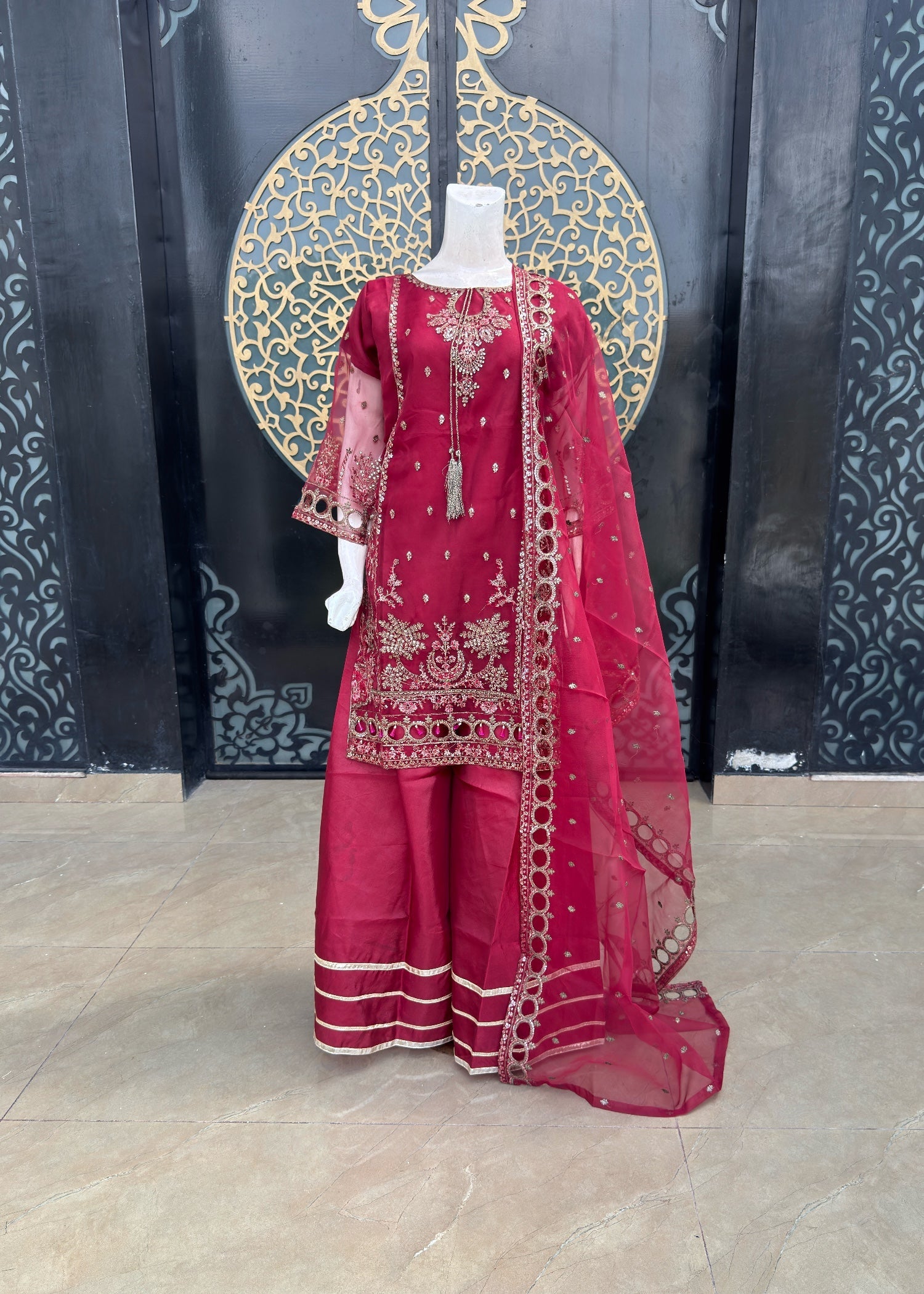 organza Sharara in Maroon