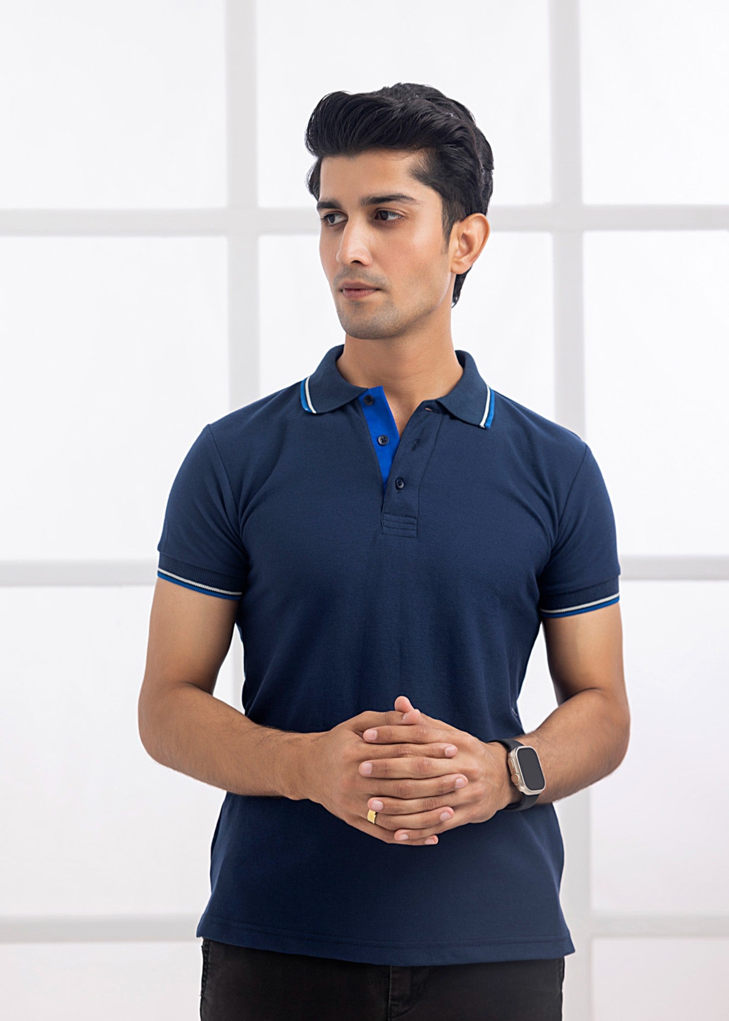 cotton pique Polo Shirt in Navy blue
