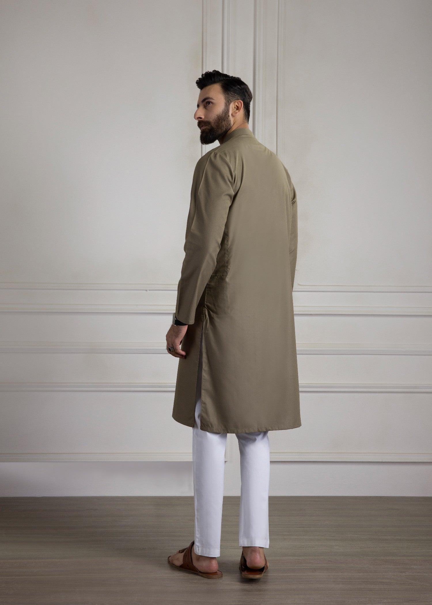 wash & wear Kurta in Warm grey