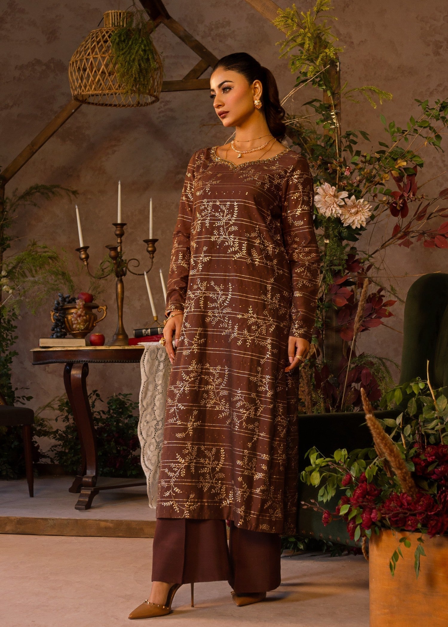 viscose Kurta Set in Brown