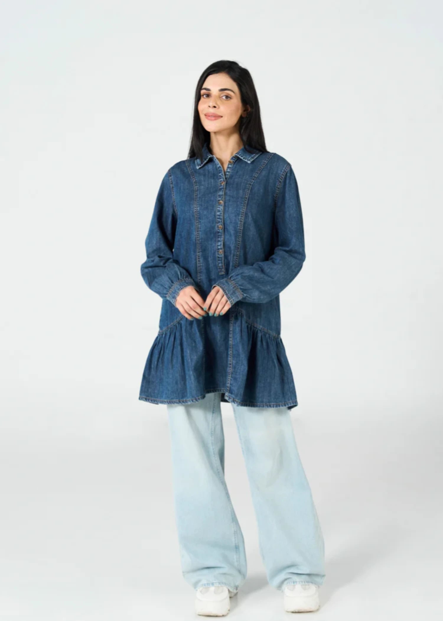 twill cotton Tunic in Dark blue