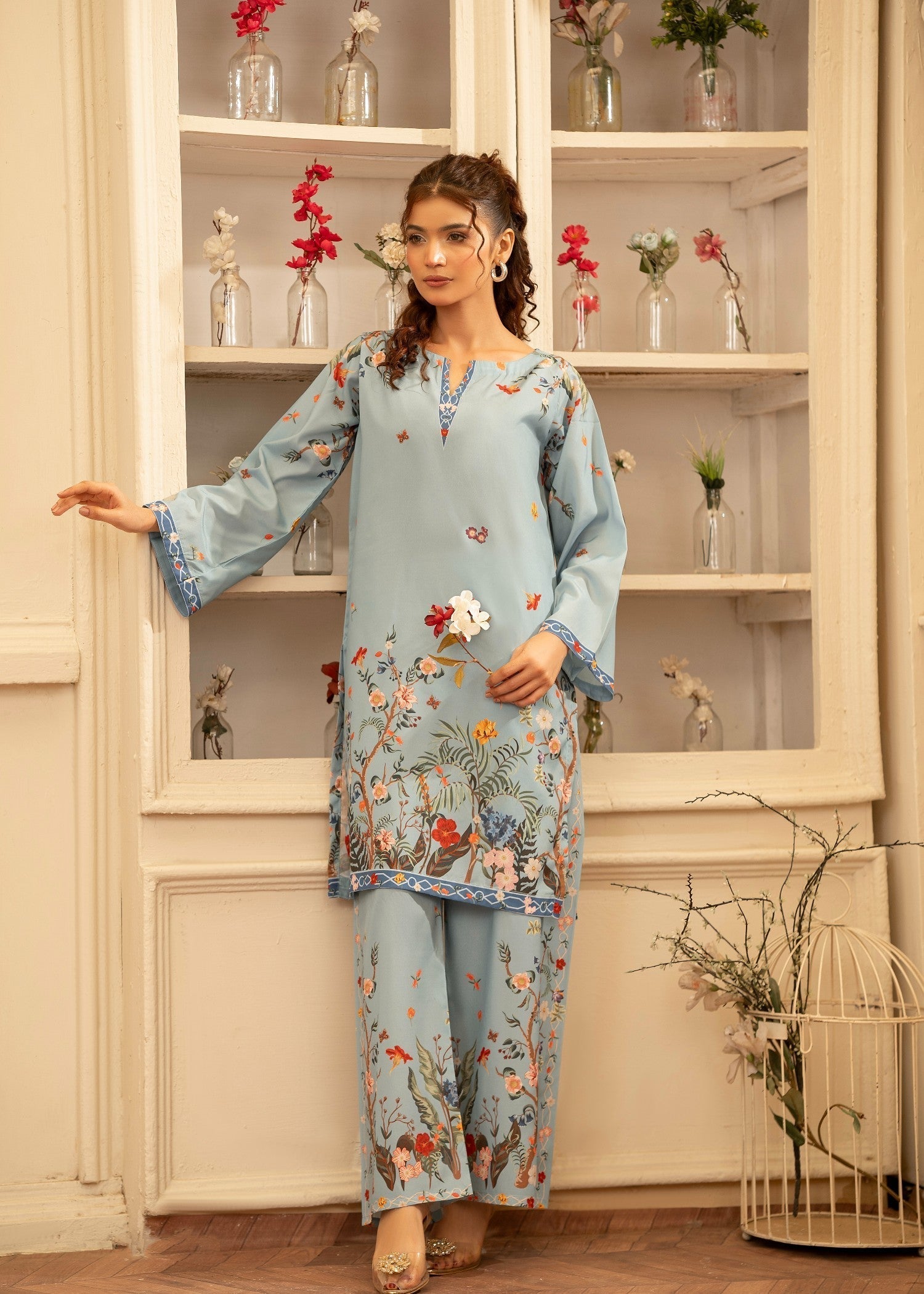 crepe Co Ord Sets in Ice blue