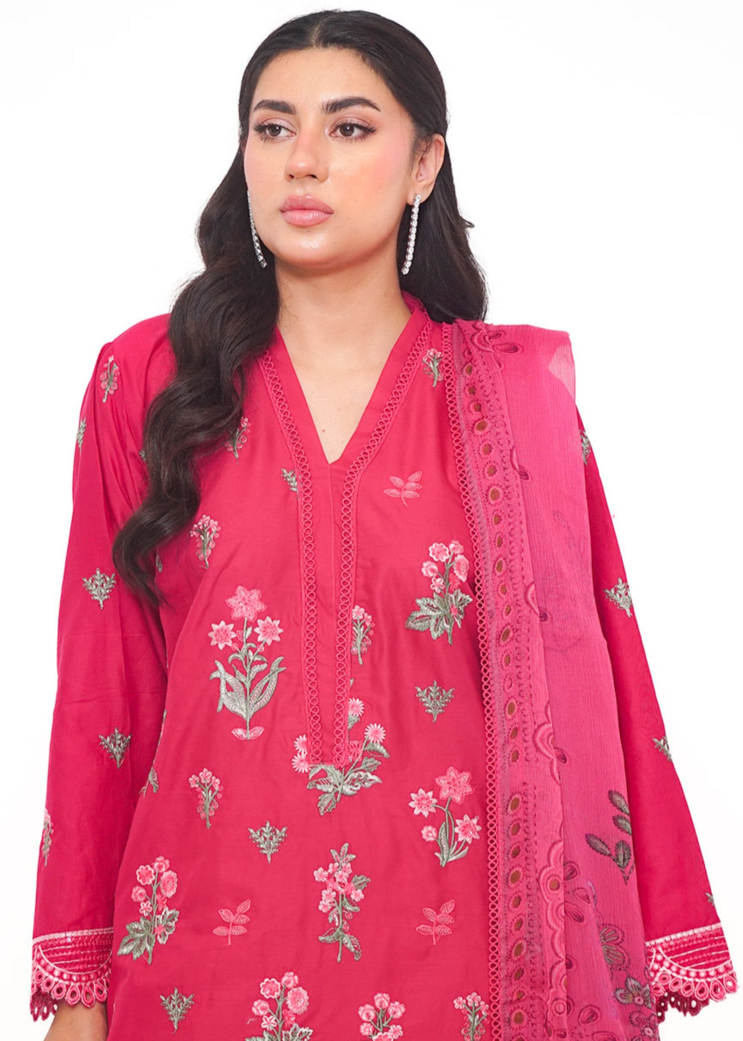 lawn Kurta Set in Hot pink