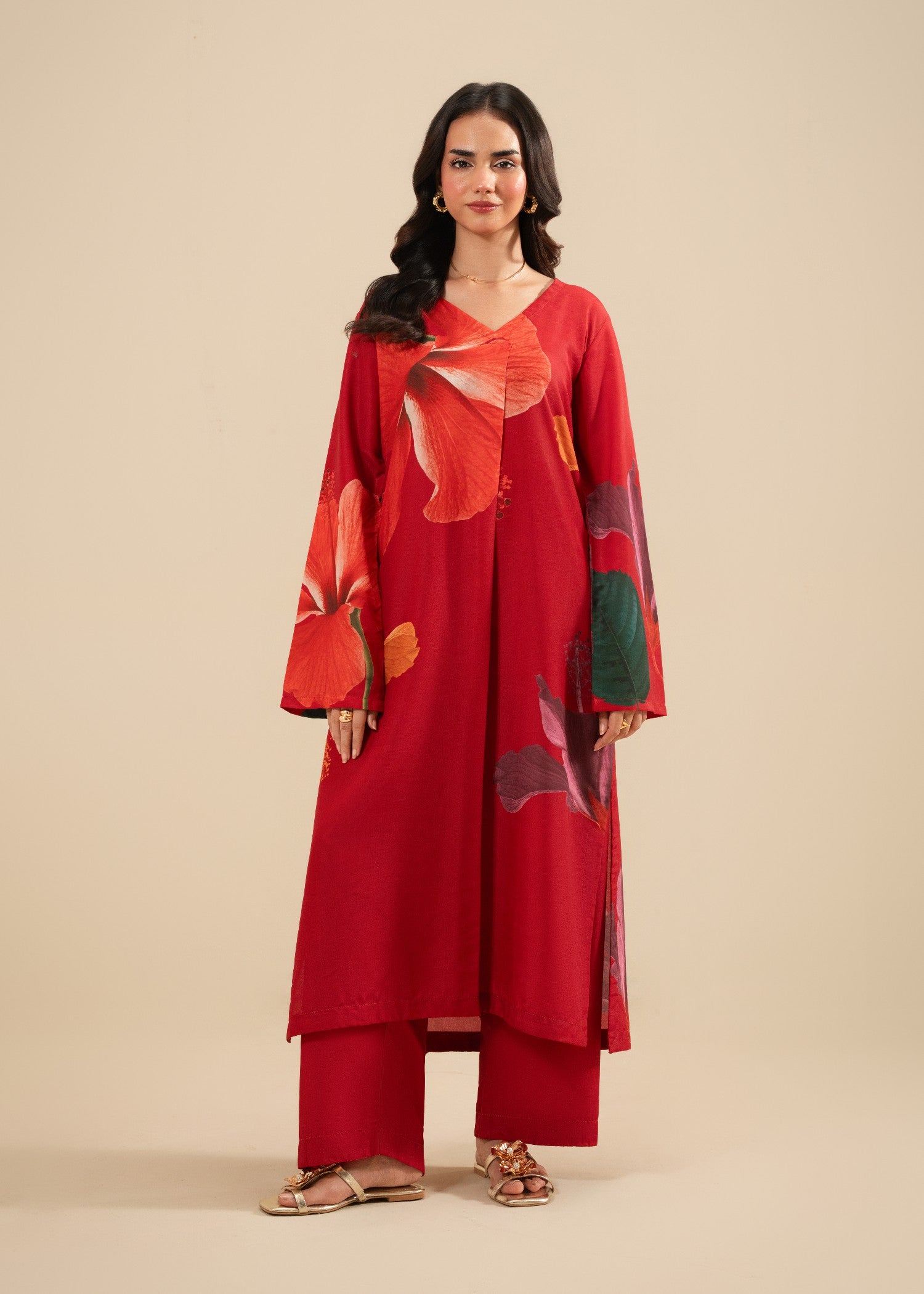 korean raw silk Kurta Set in Red