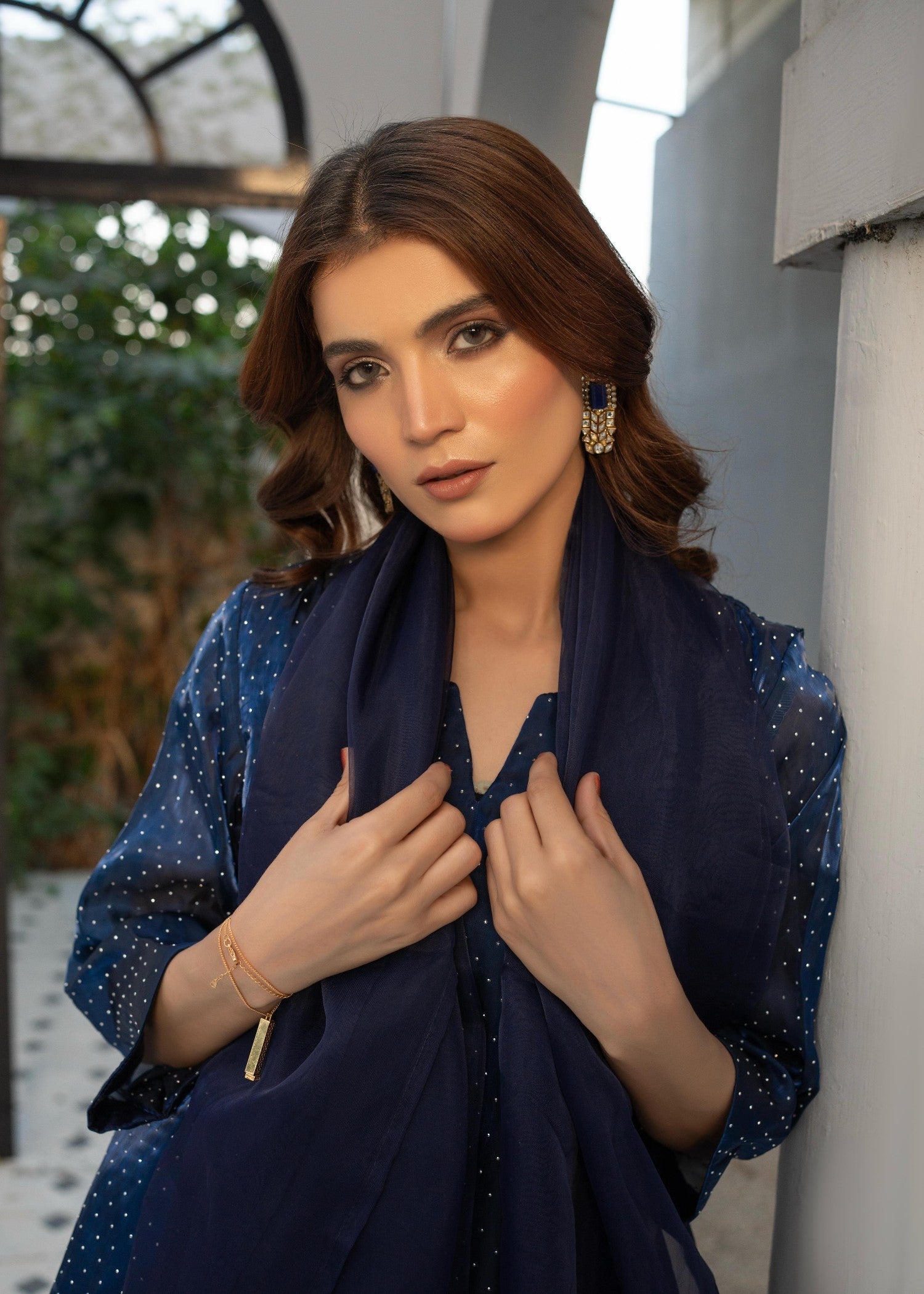 silk Kurta Set in Dark blue