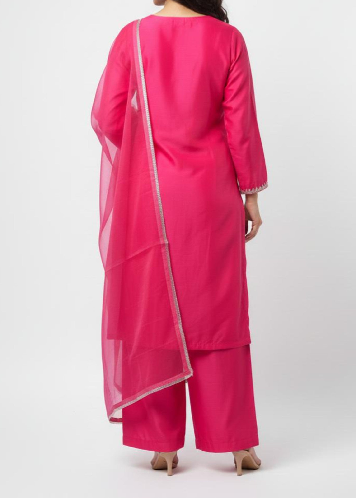 pk grip silk Kurta Set in Hot pink
