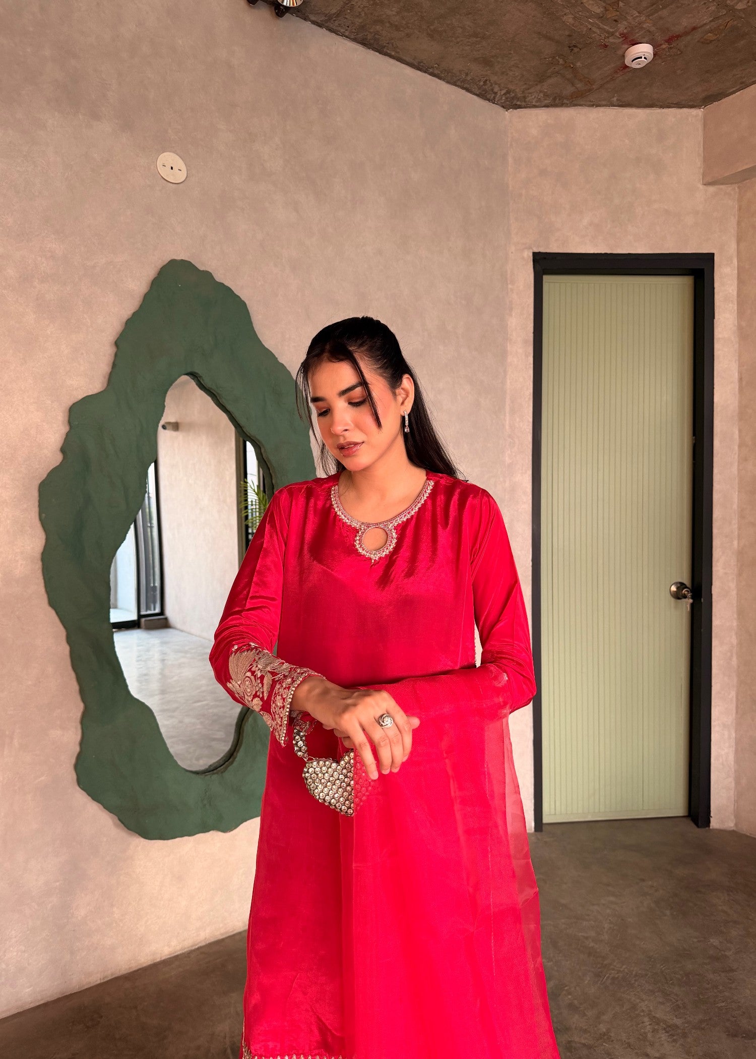 silk Sharara in Hot pink