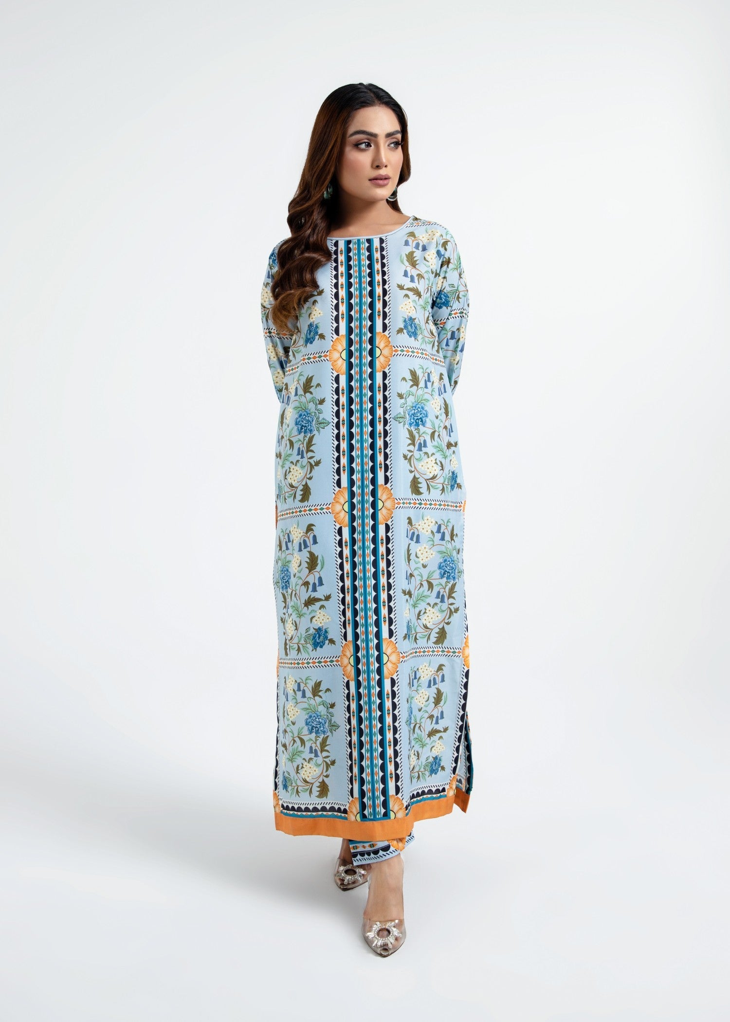 crepe Kurta Set in Sky blue