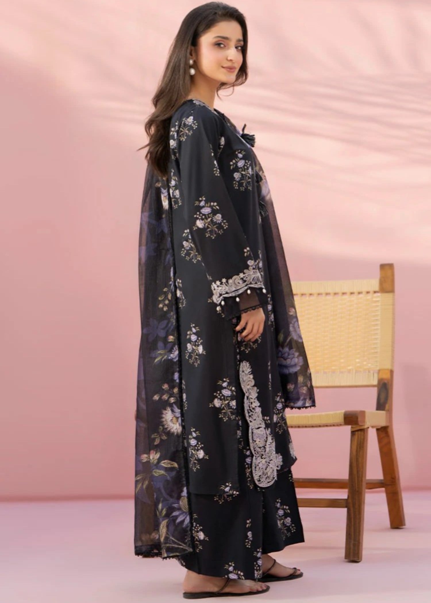 cambric Kurta Set in Black