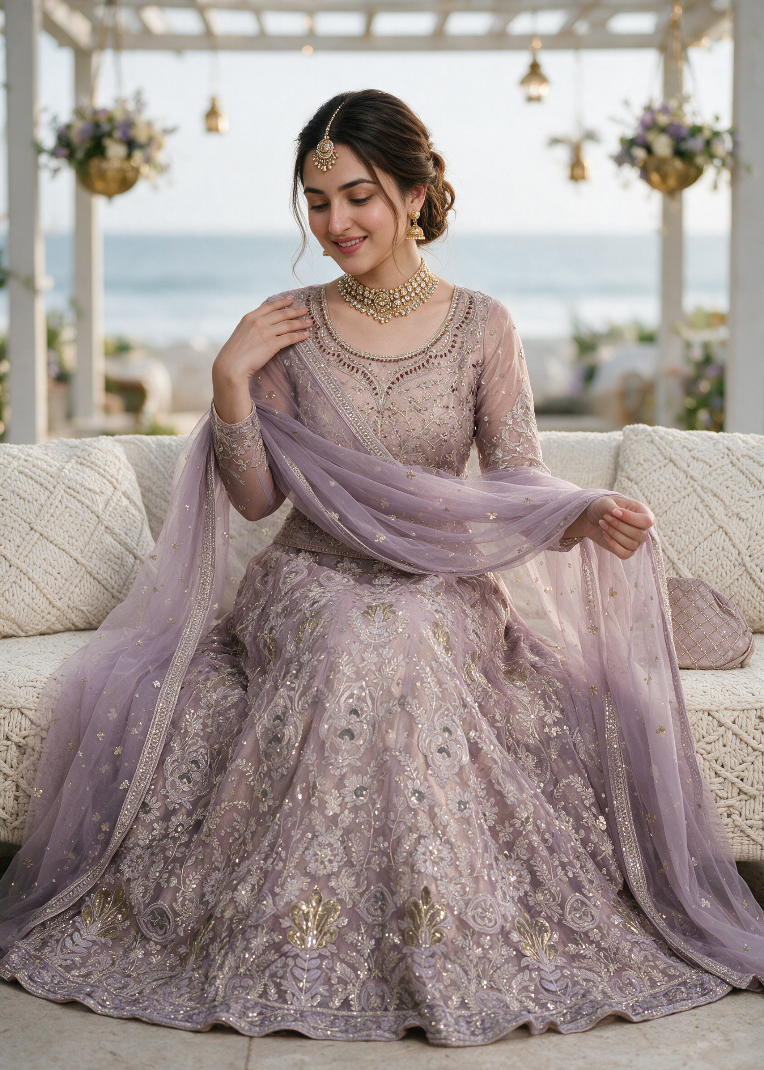 net Lehenga in Wisteria
