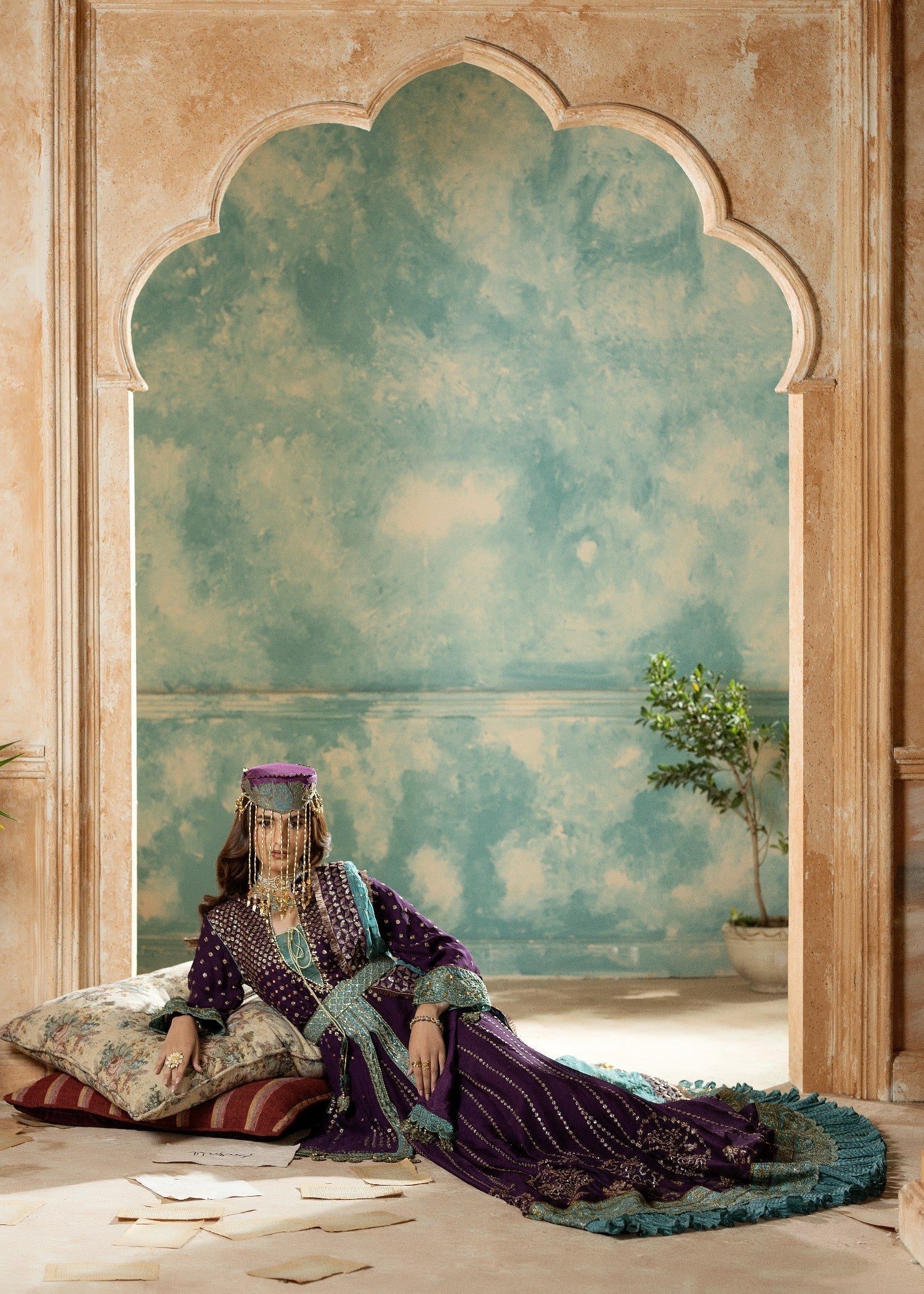 chiffon Lehenga in Plum