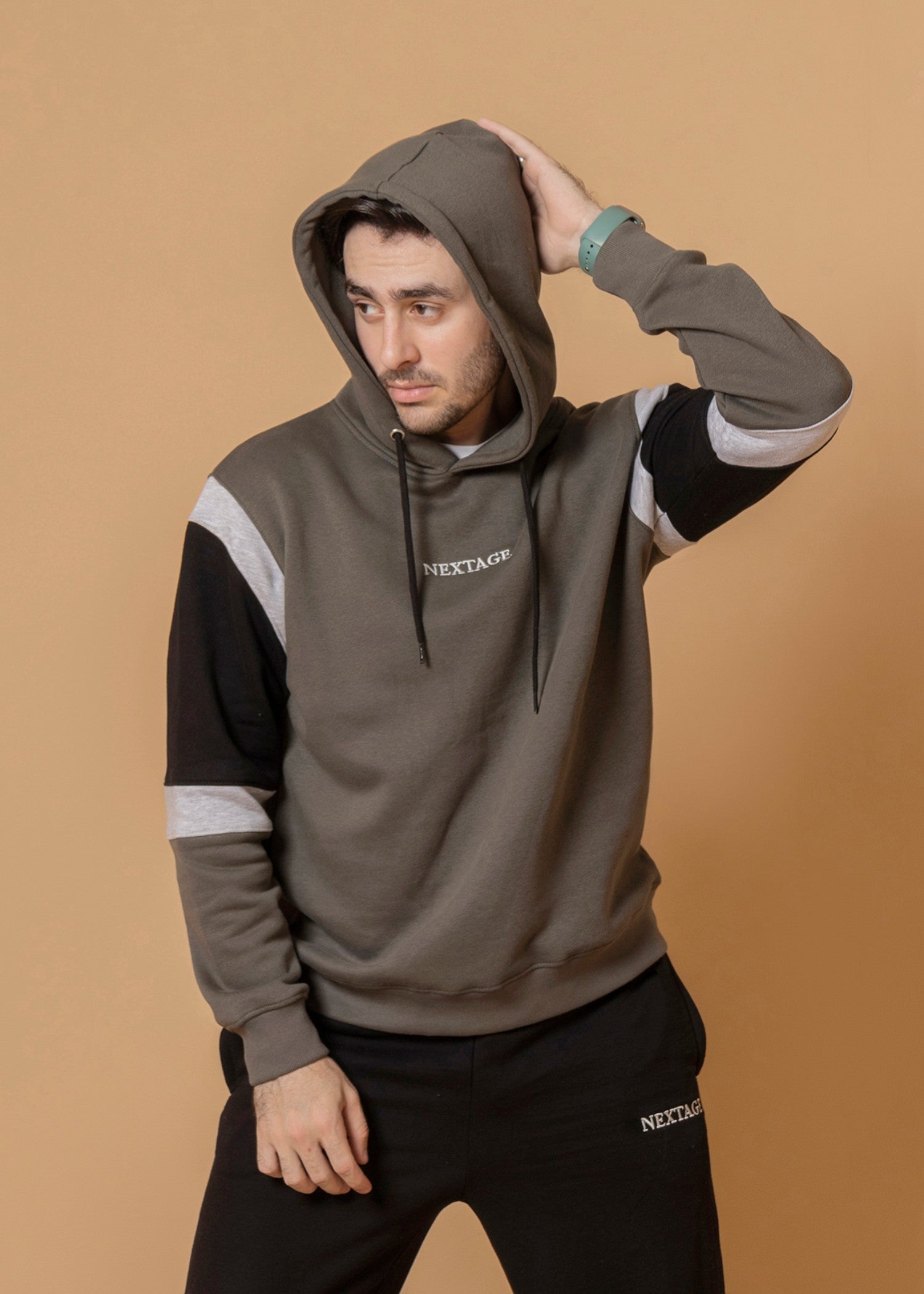 fleece Tracksuit in Olive green, black