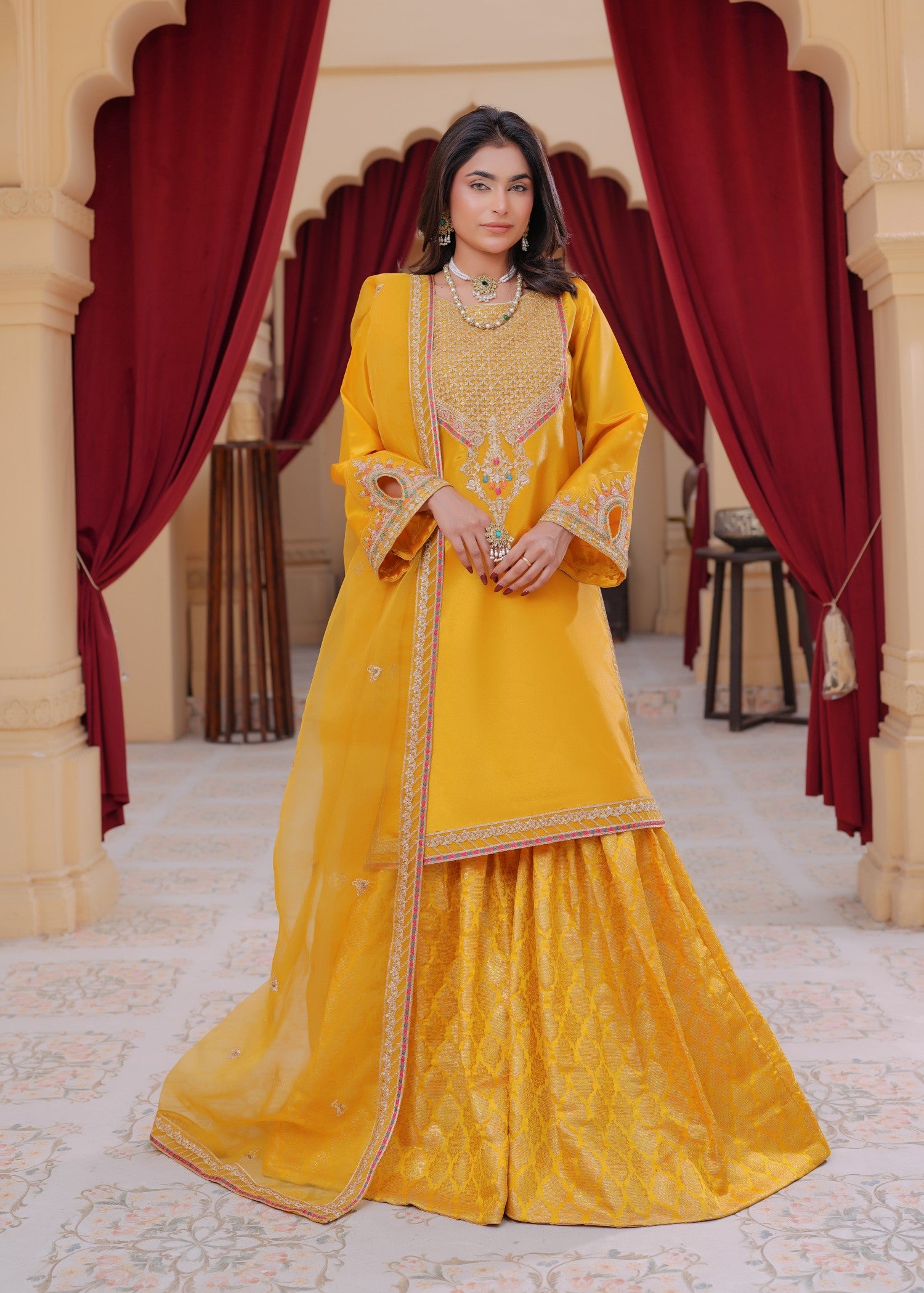 silk Gharara in Yellow
