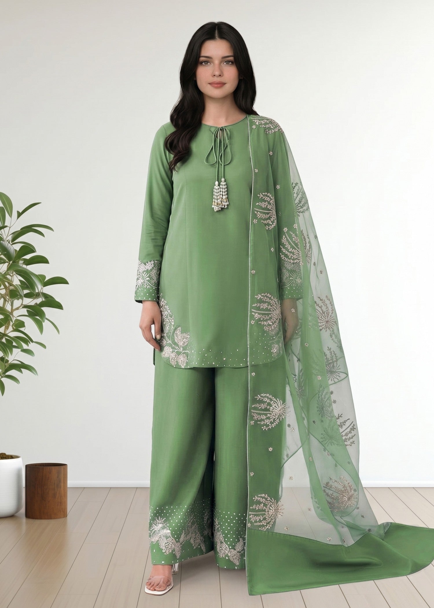 cotton Kurta Set in Jade green
