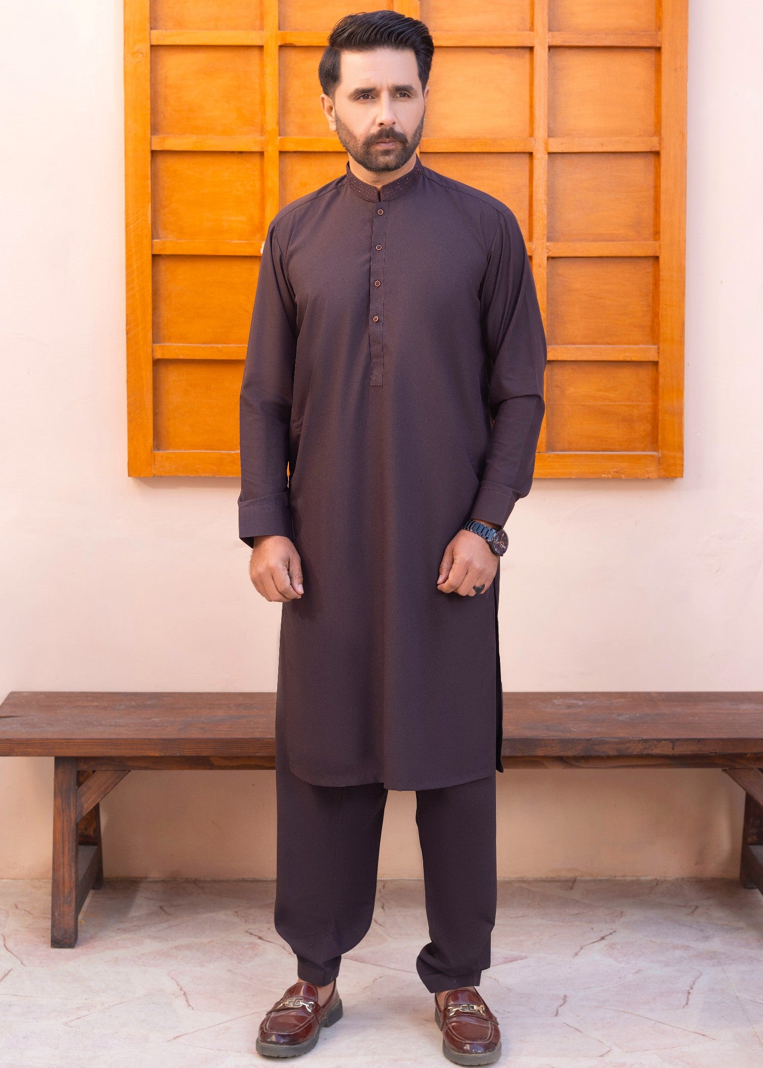 wash & wear Shalwar Kameez in Mocha brown
