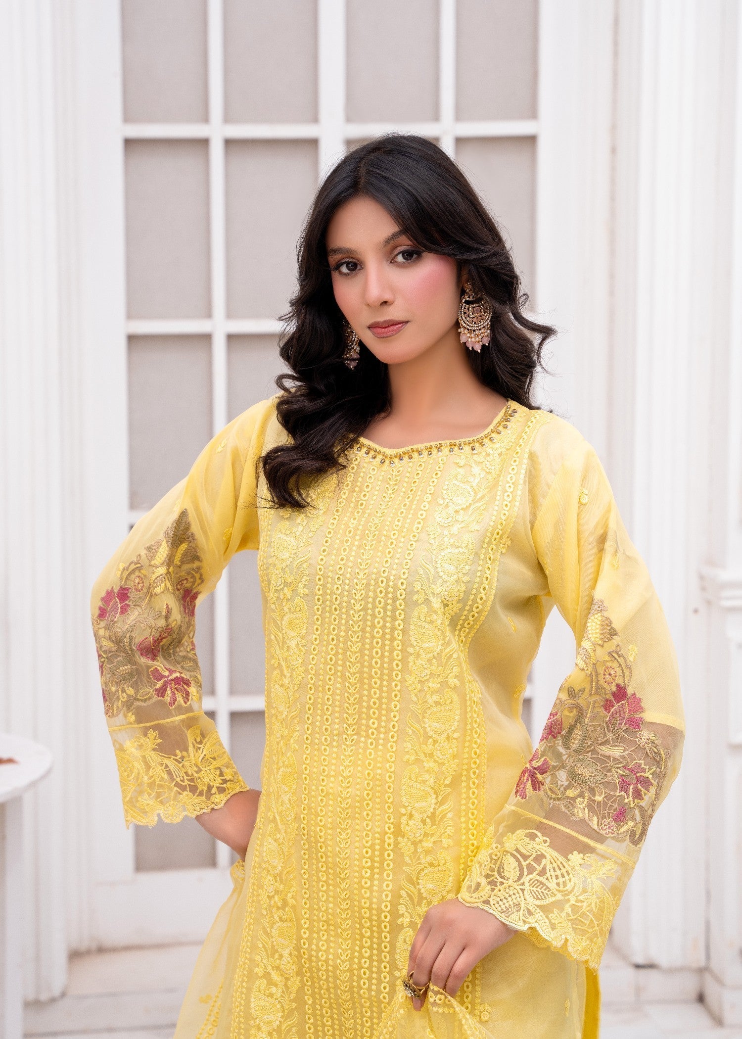 organza Kurta Set in Lemon