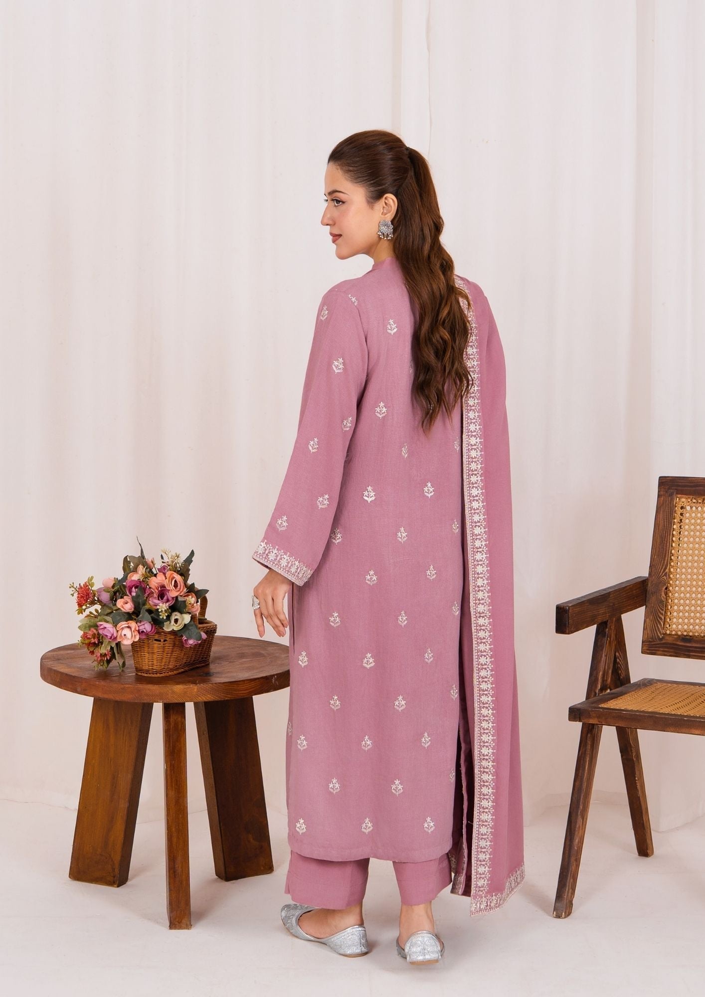 silk karandi Kurta Set in Tea rose pink