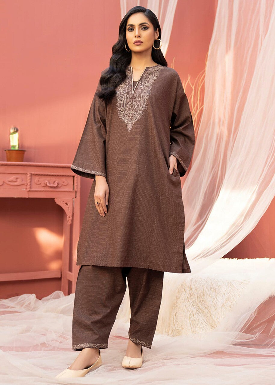 slub cambric Kurta Set in Brown
