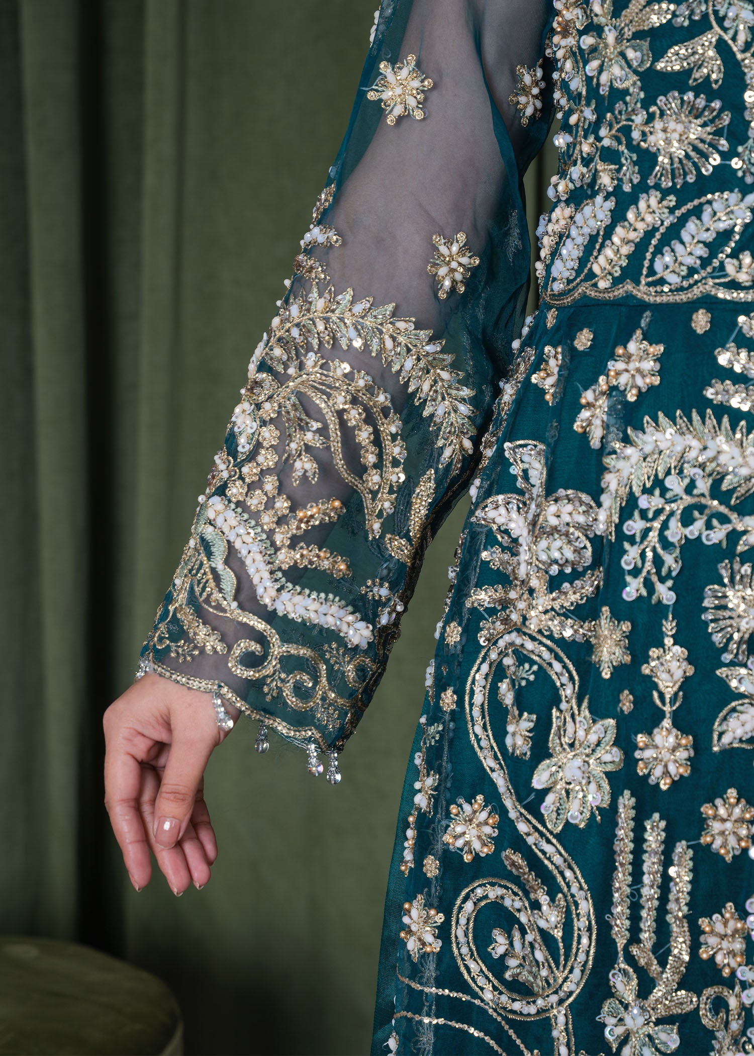 organza Lehenga in Sea green
