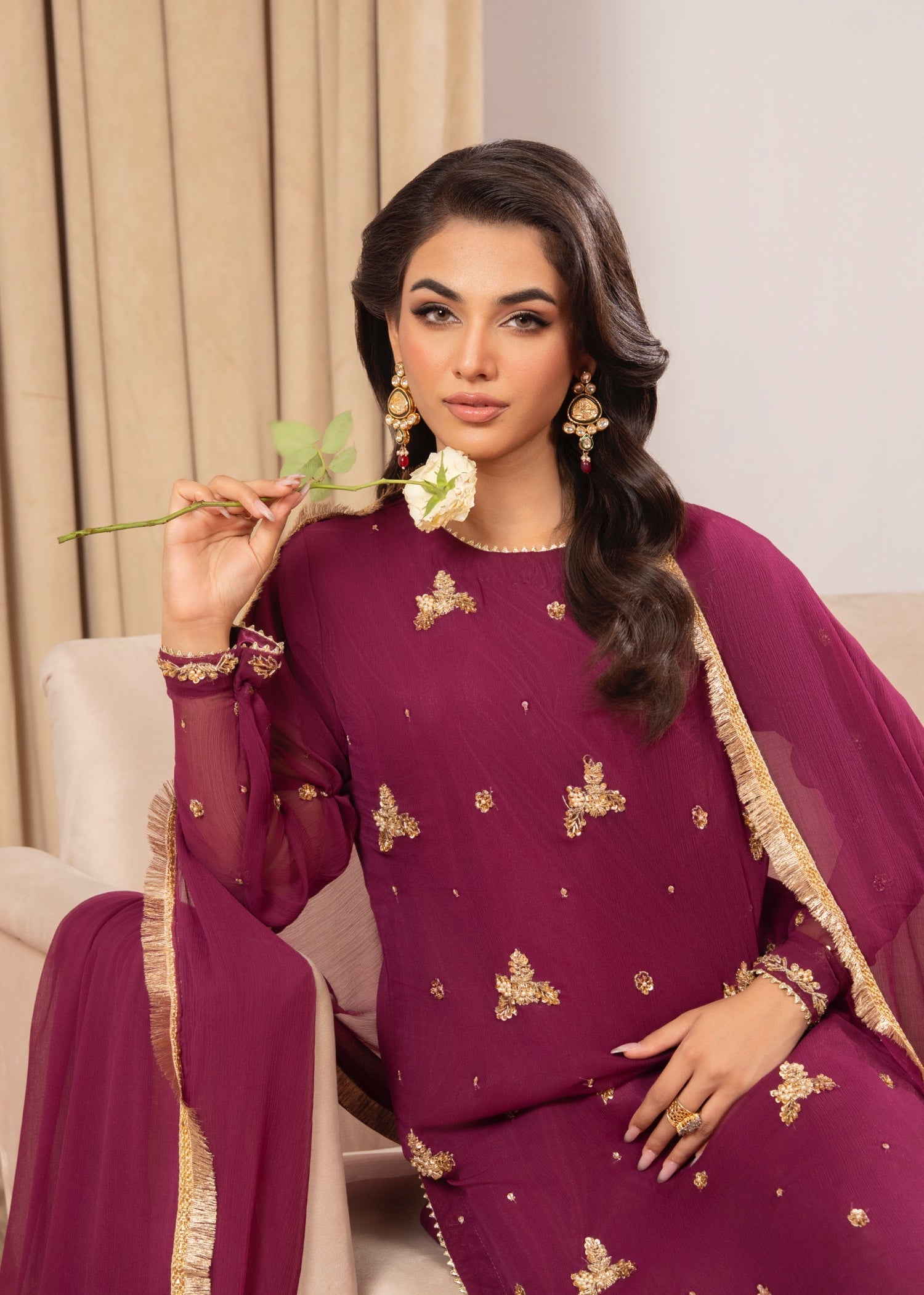 chiffon Sharara in Dark raspberry