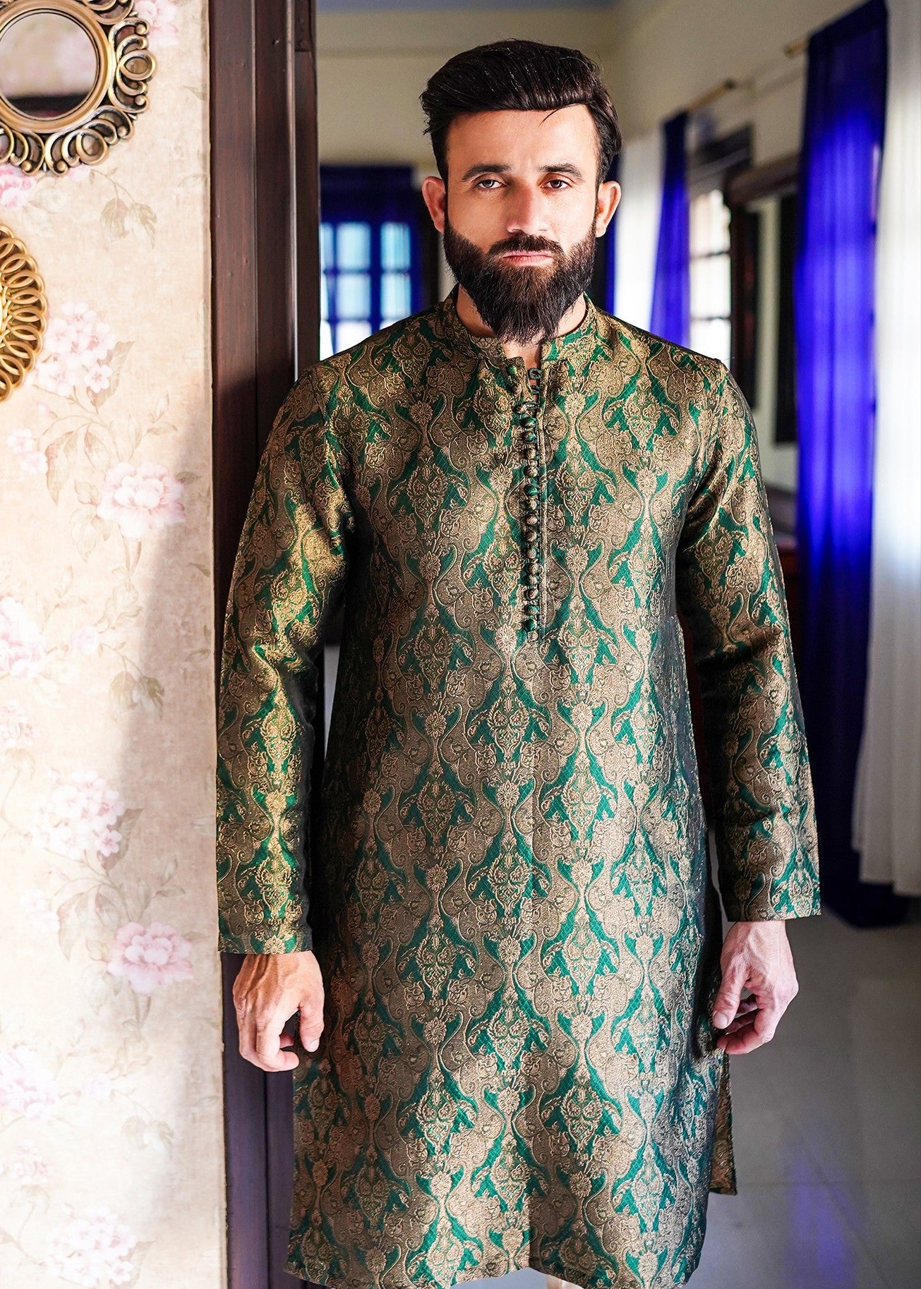 jamawar Kurta in Green