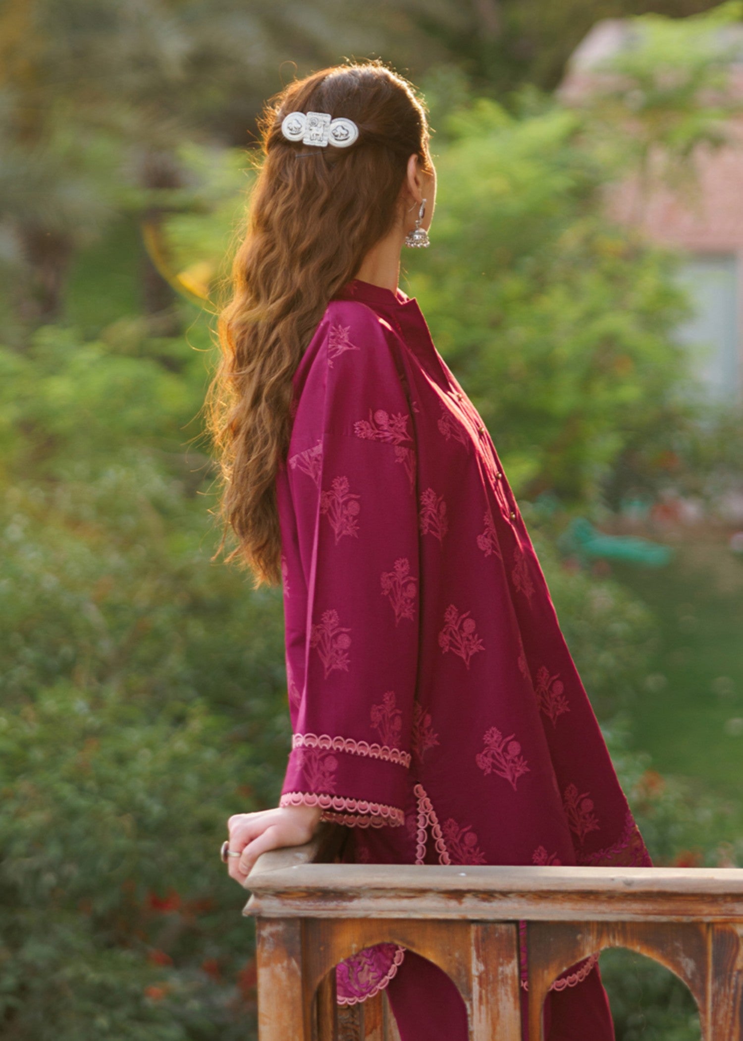 lawn cotton Kurta Set in Shocking pink