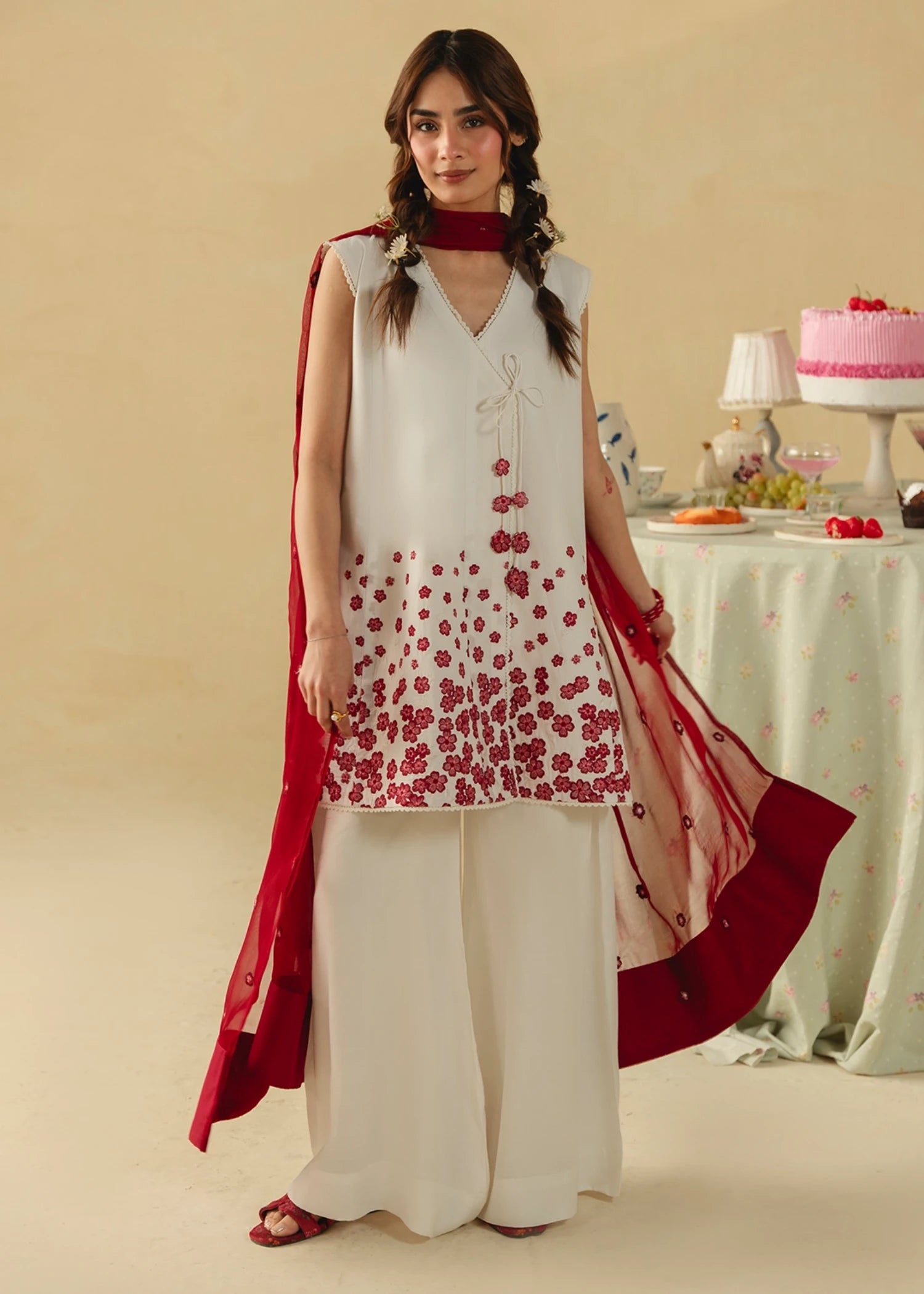 lawn cotton Kurta Set in Snow