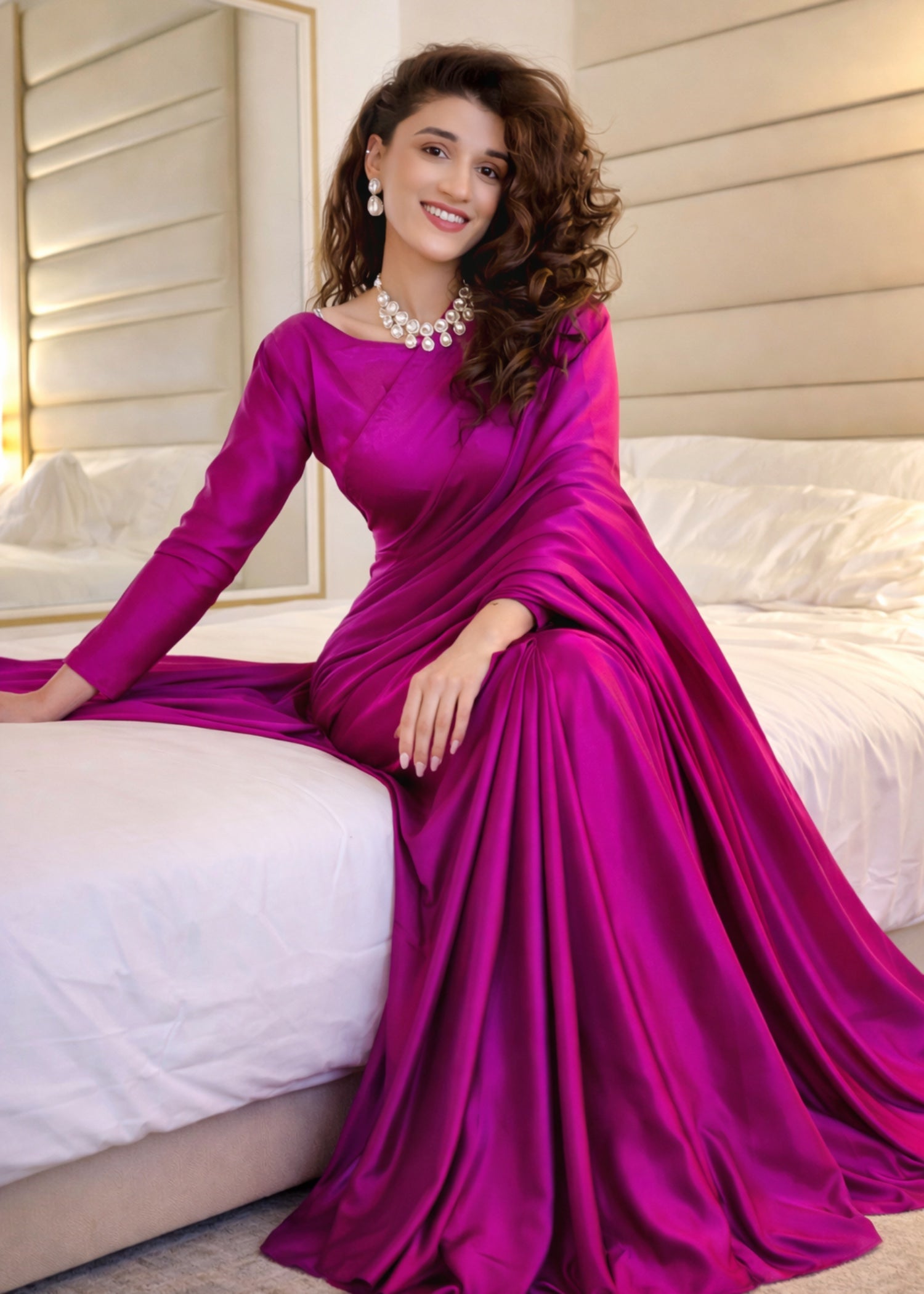 pk charmuse silk Saree in Fuchsia pink