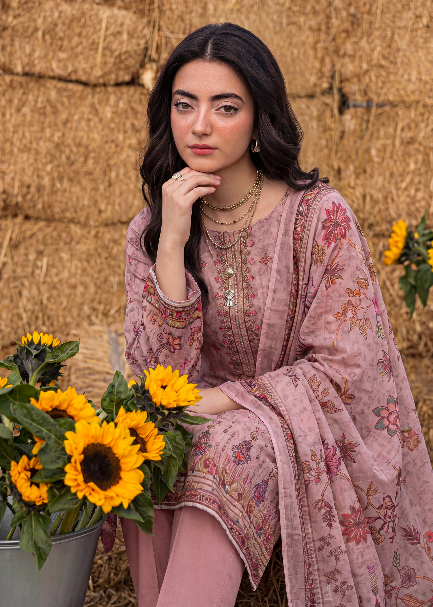 karandi Unstitched in Tea rose pink