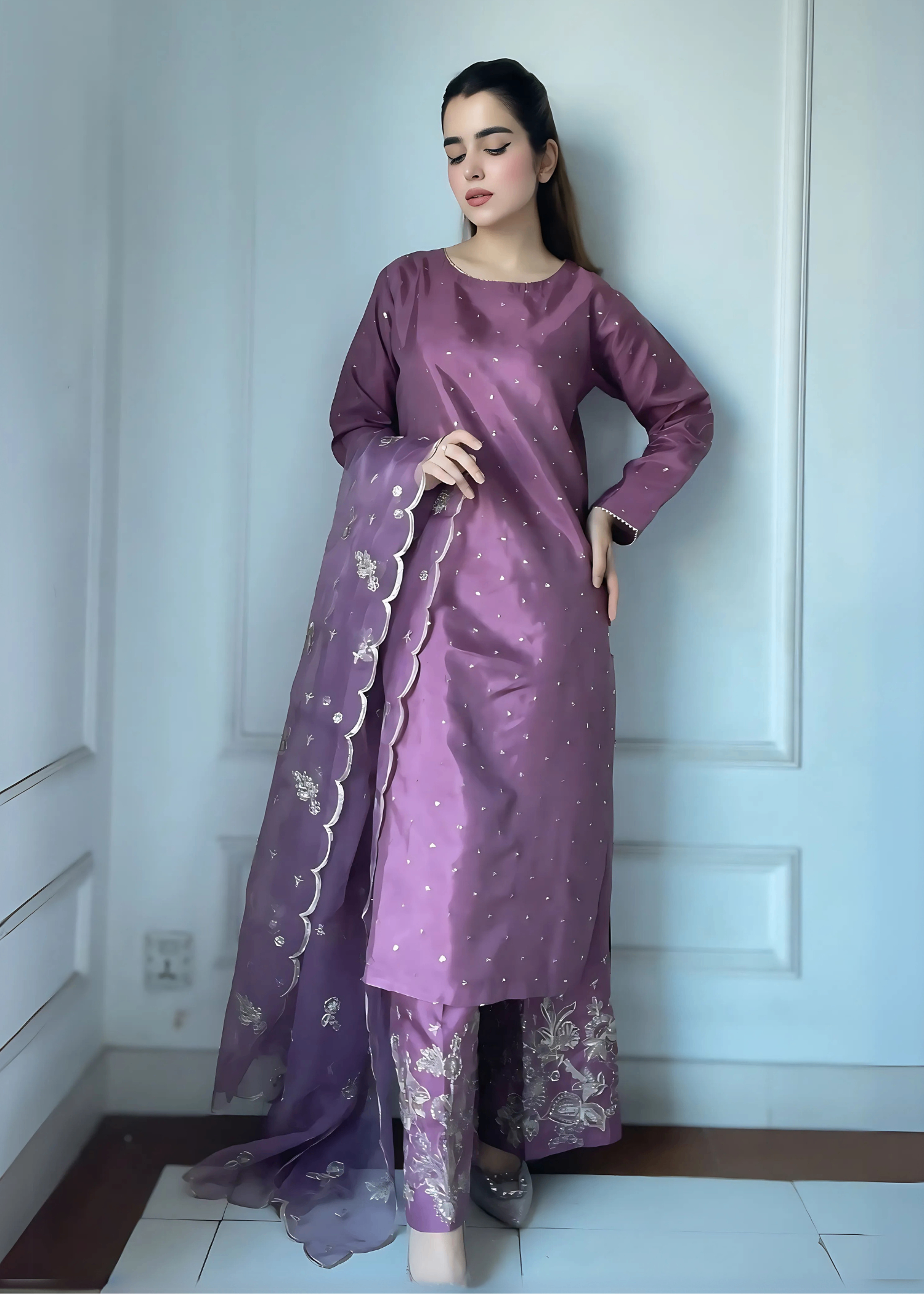 silk Kurta Set in Mauve
