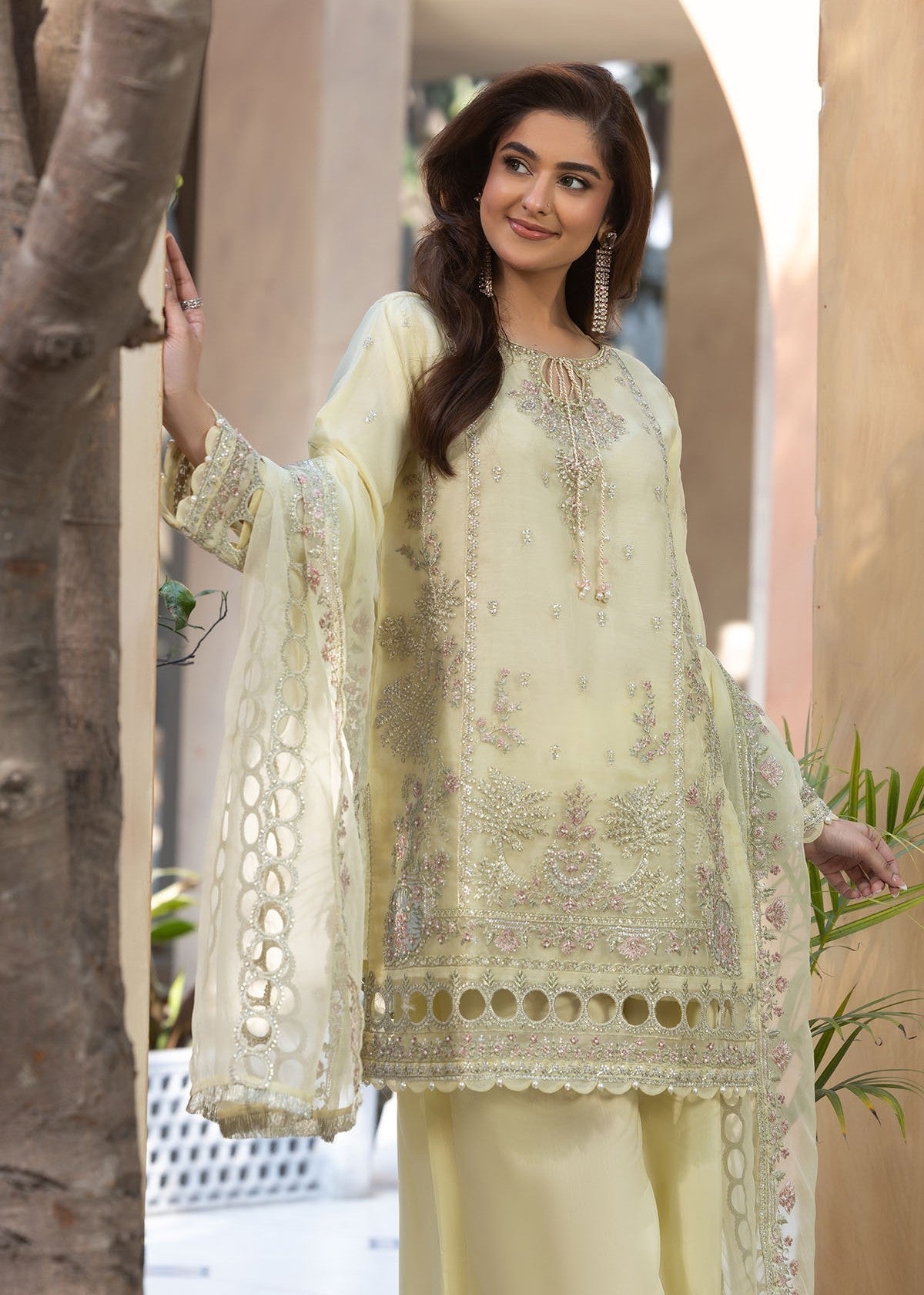 organza Kurta Set in Butter