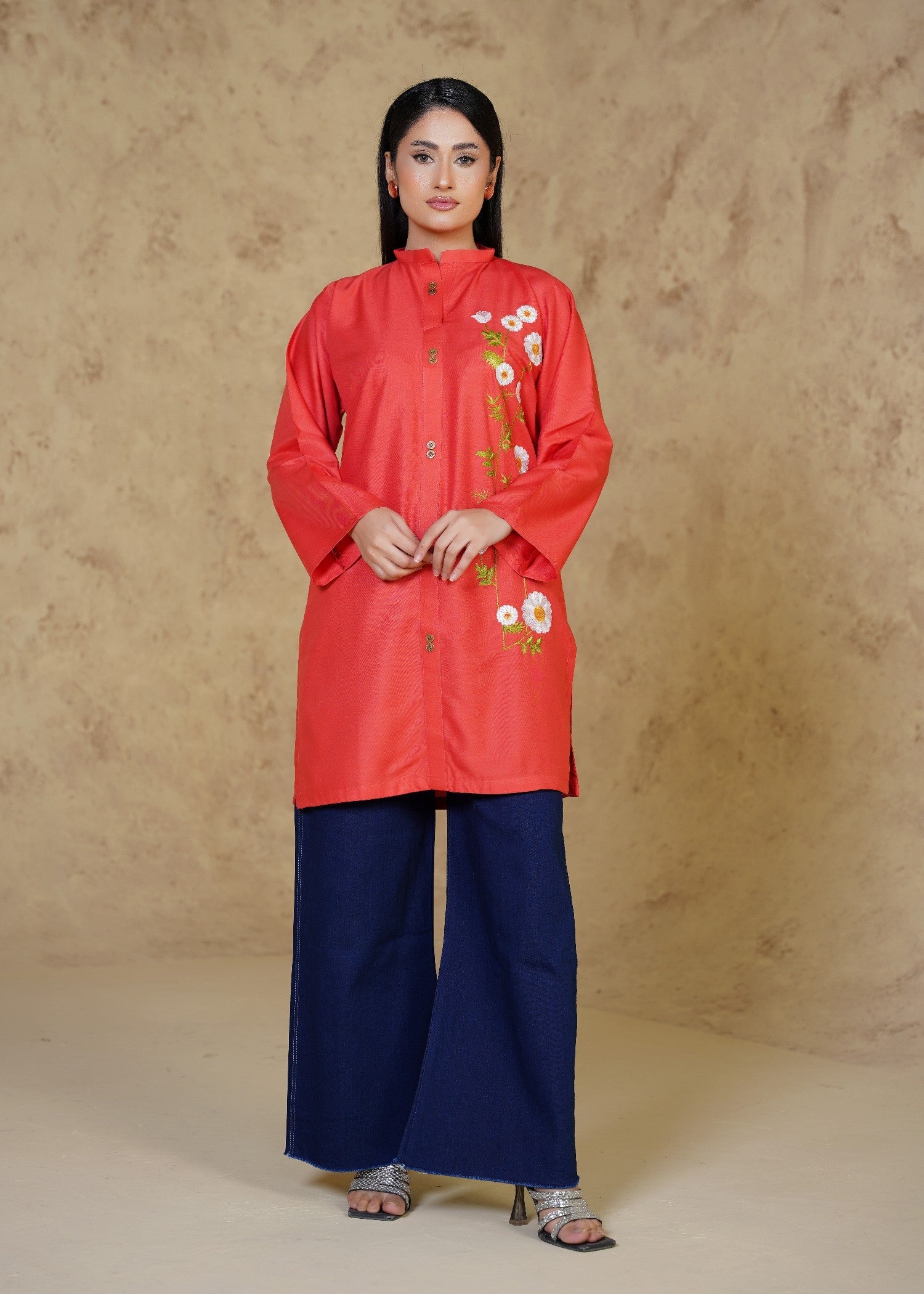 linen Kurti in Coral red