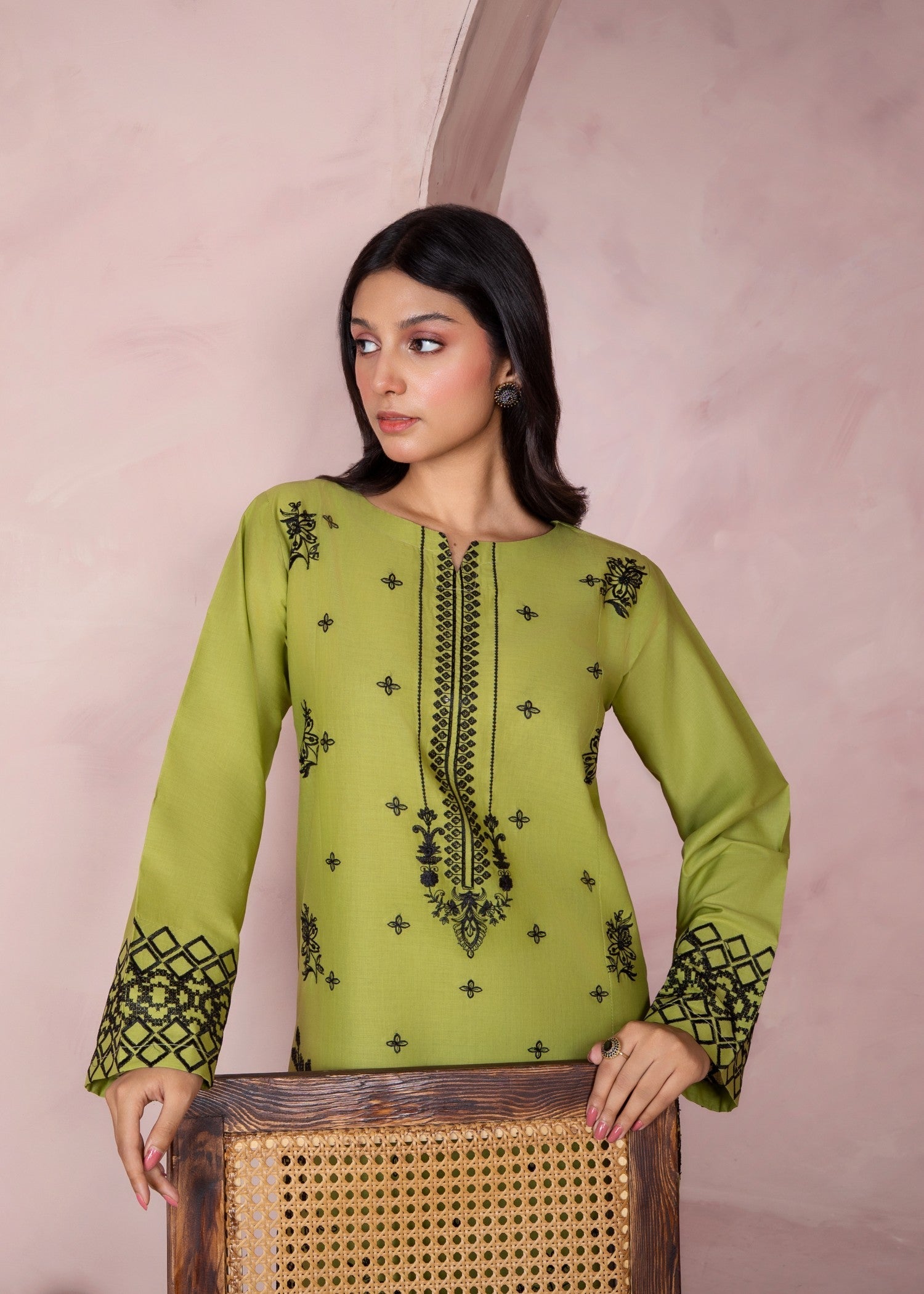 lawn cotton Kurta Set in Yellow green