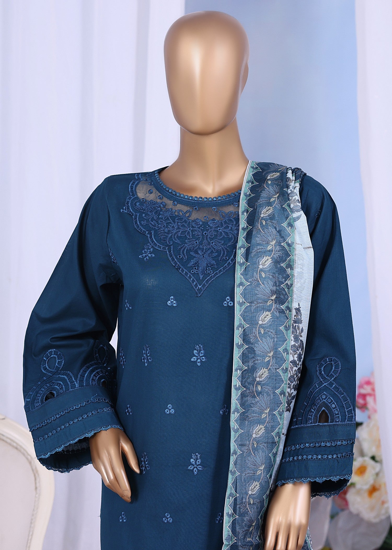 cotton Kurta Set in Yale blue