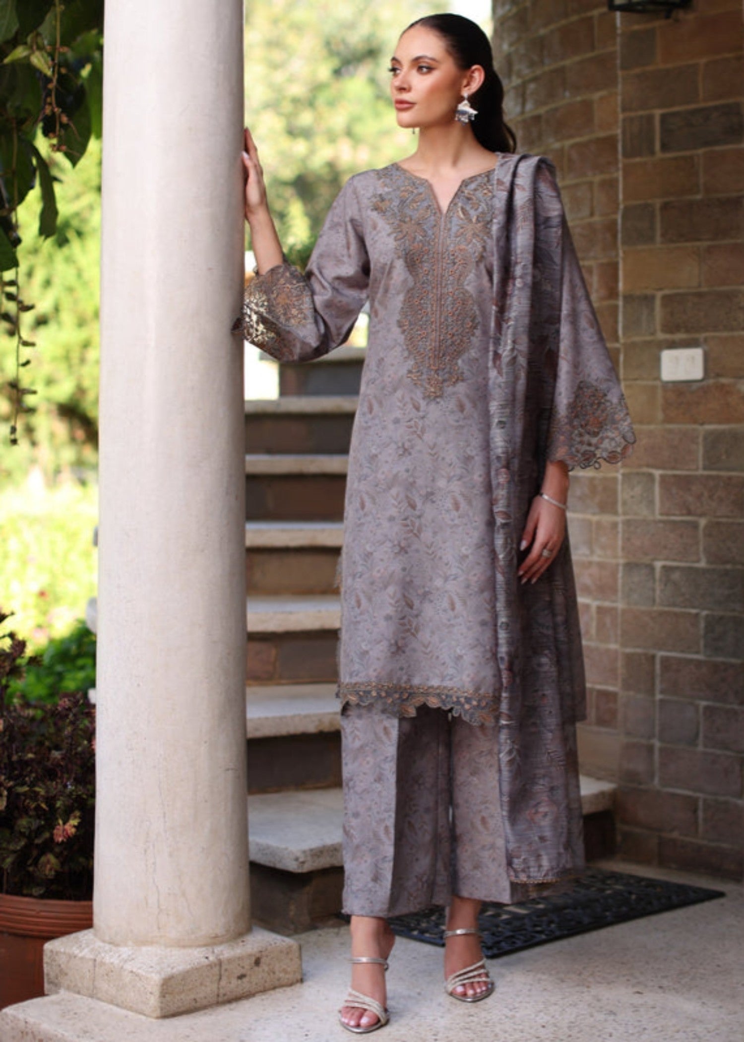 khaddar Kurta Set in Ash grey