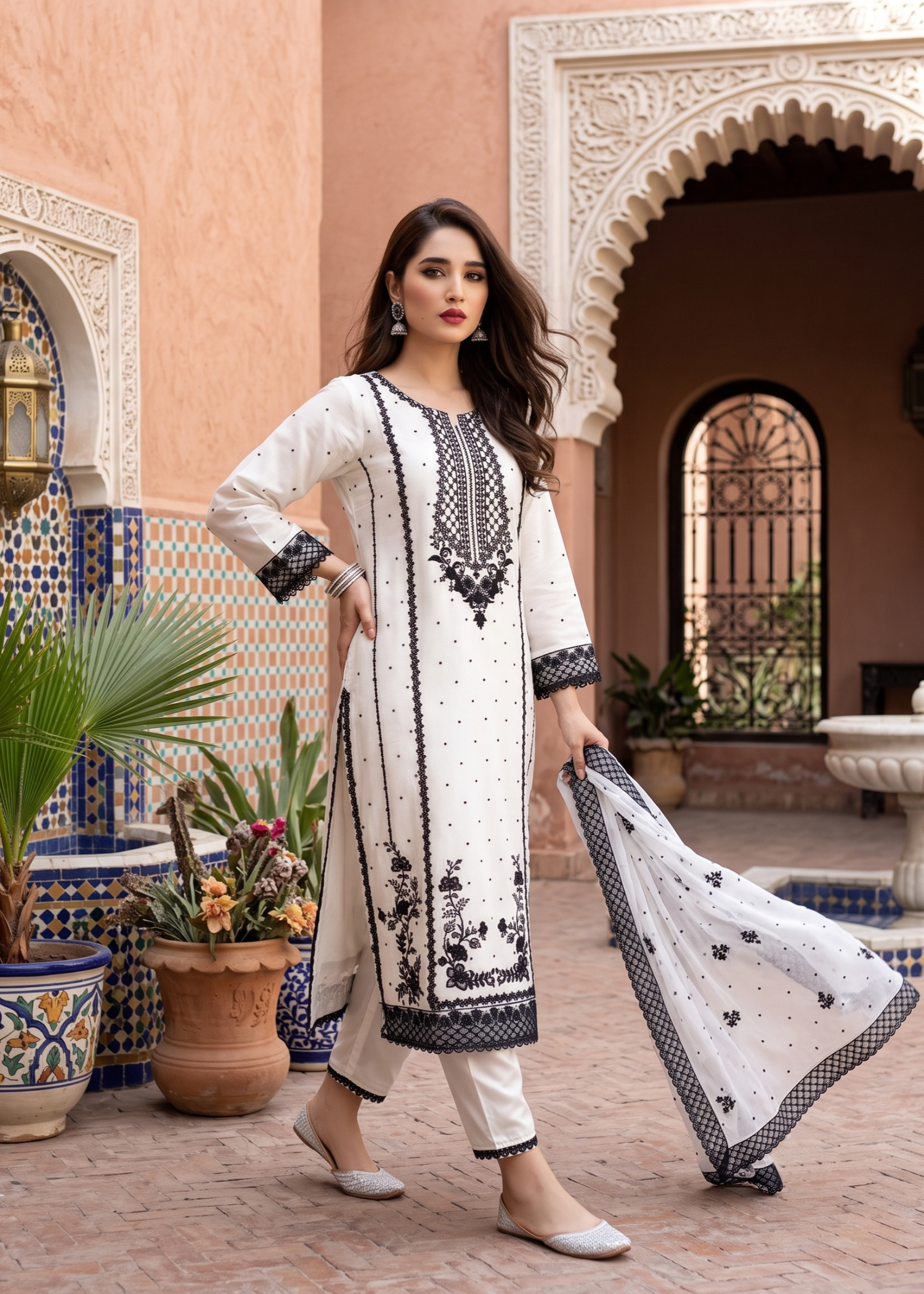 chiffon Kurta Set in White