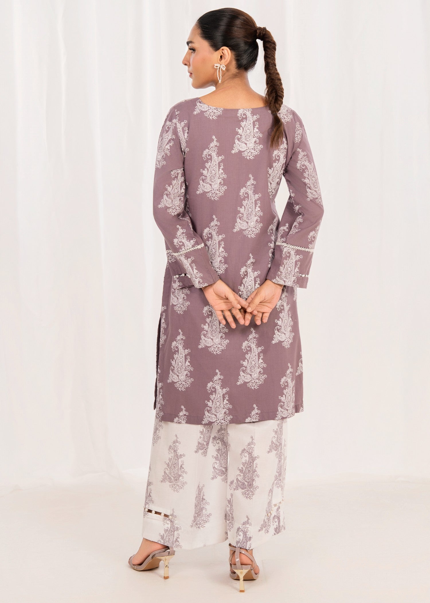 lawn cotton Kurta Set in Mauve