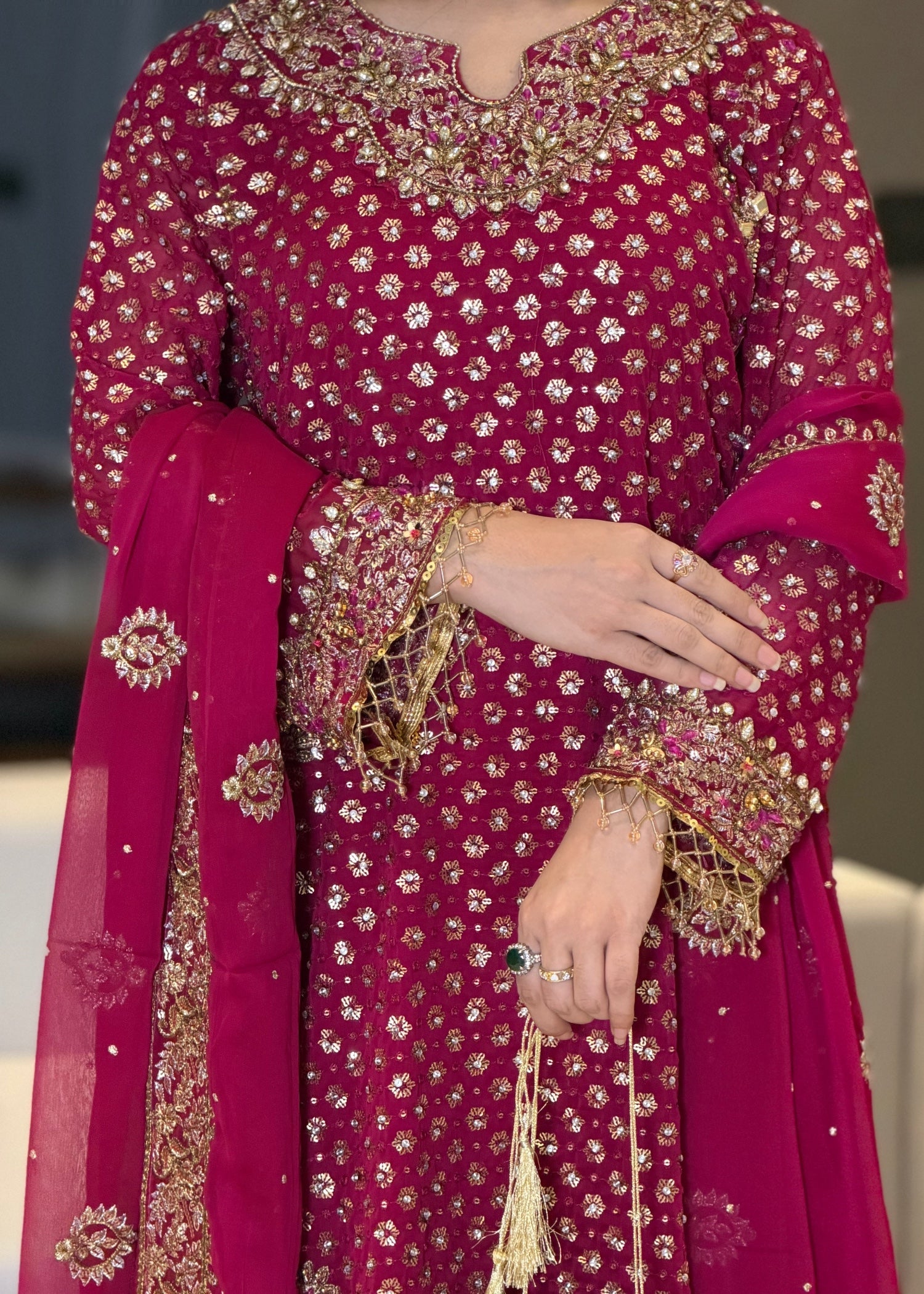 chiffon Kurta Set in Hot pink