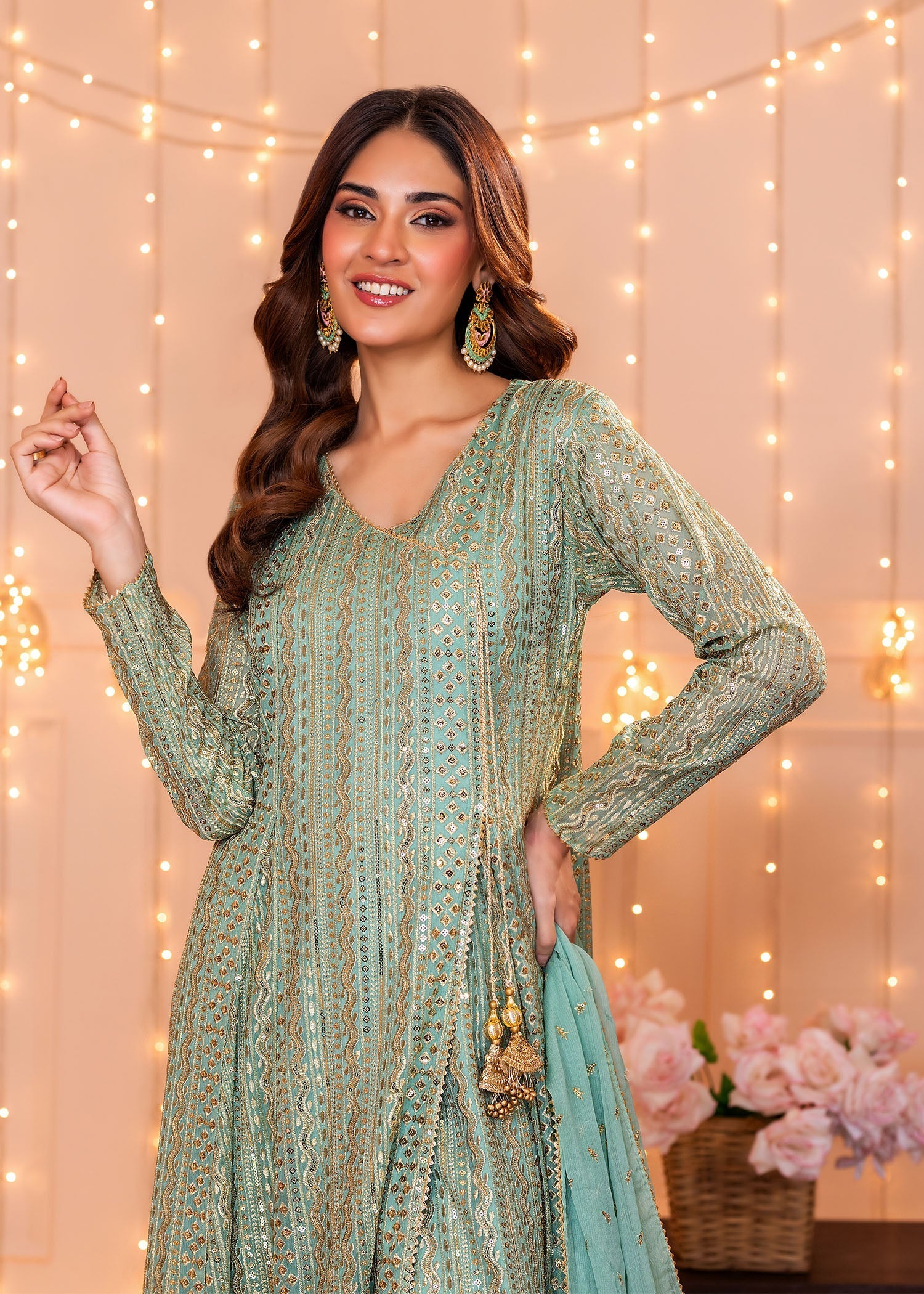 chiffon Angrakha in Aquamarine