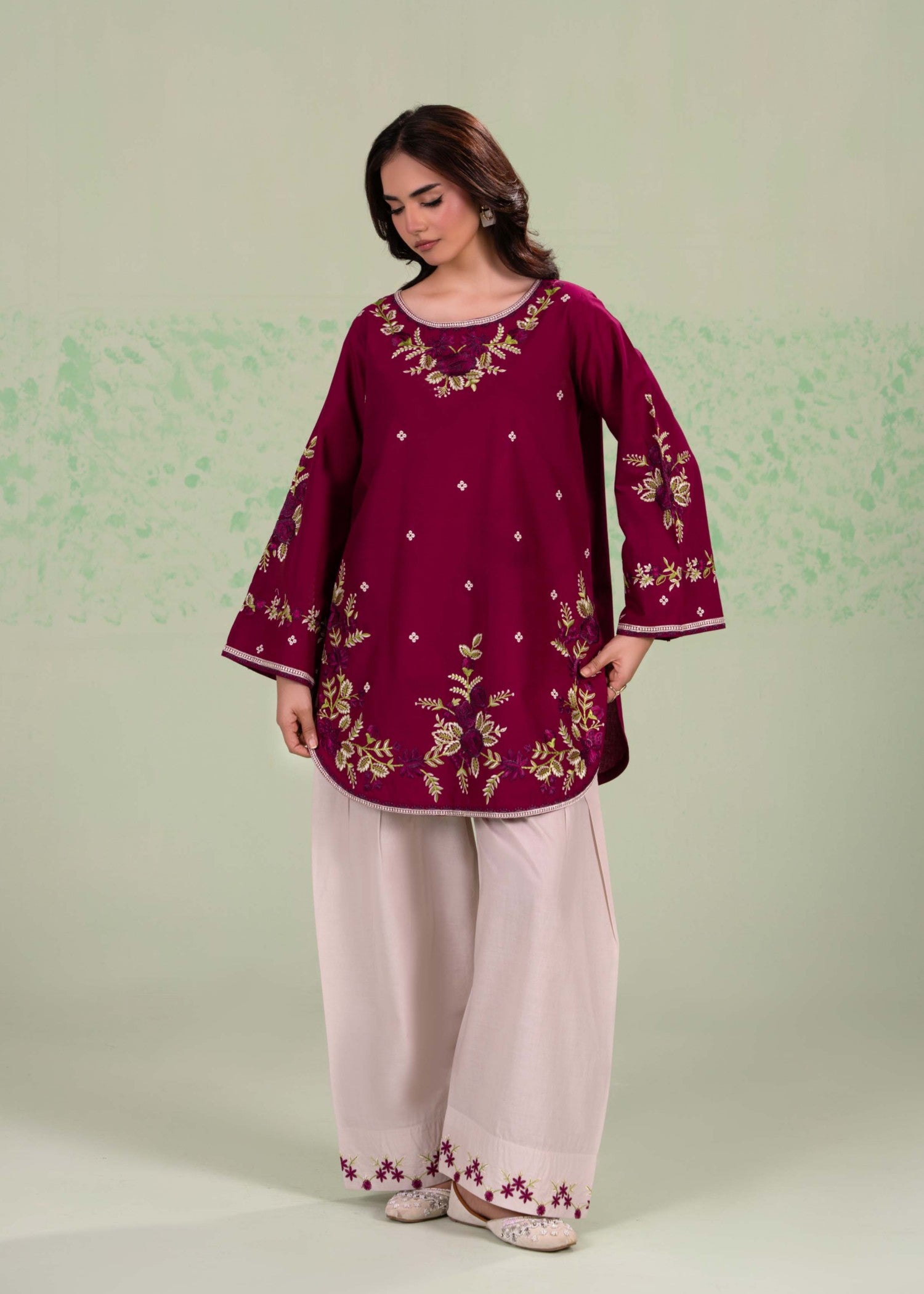 lawn cotton Kurta Set in Claret