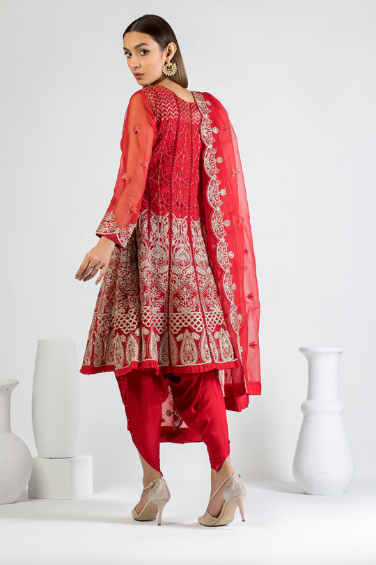 organza Short Frock in Red