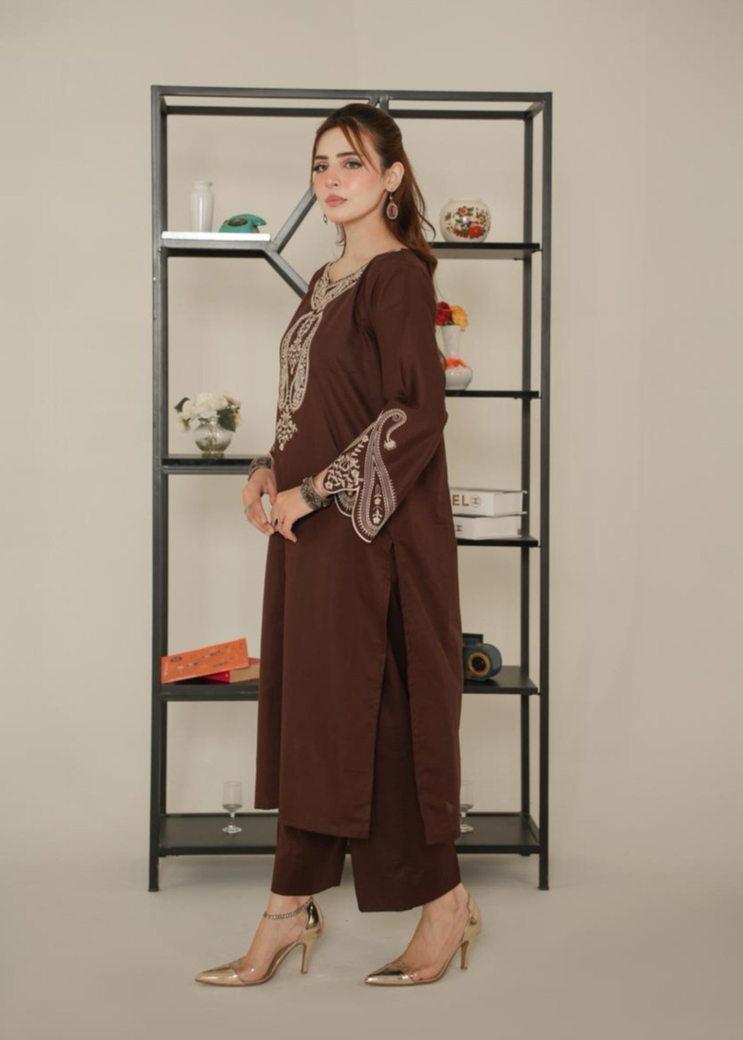 lawn cotton Kurta Set in Walnut brown