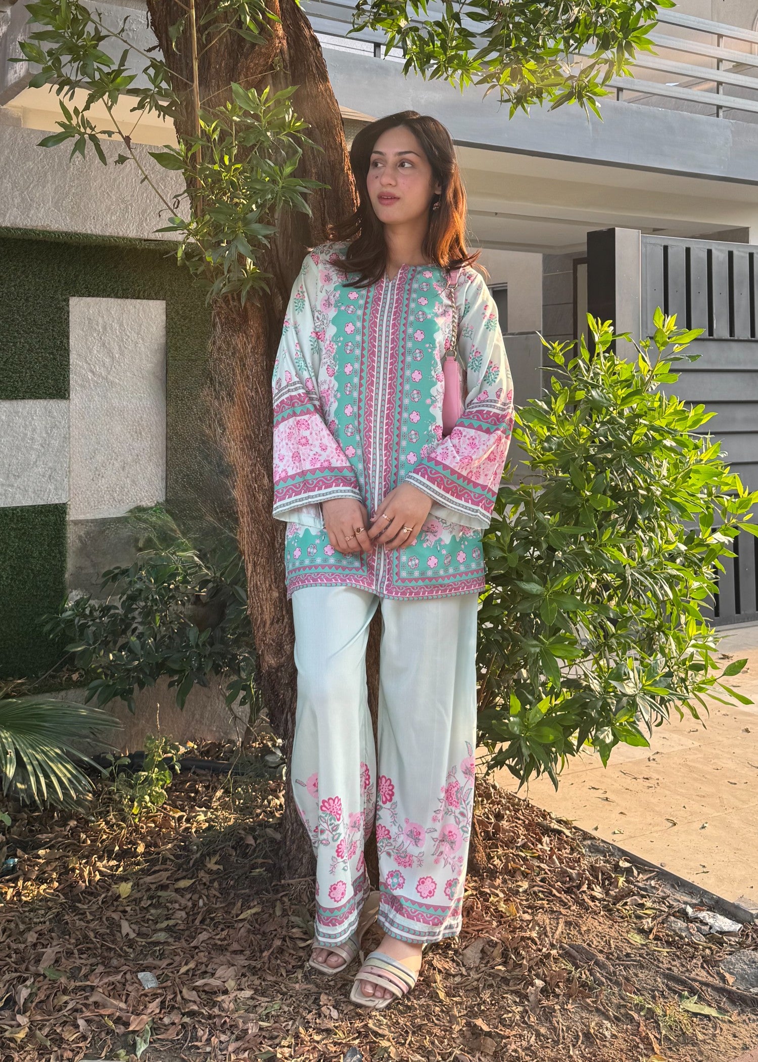 poly lawn Co Ord Sets in Sky blue