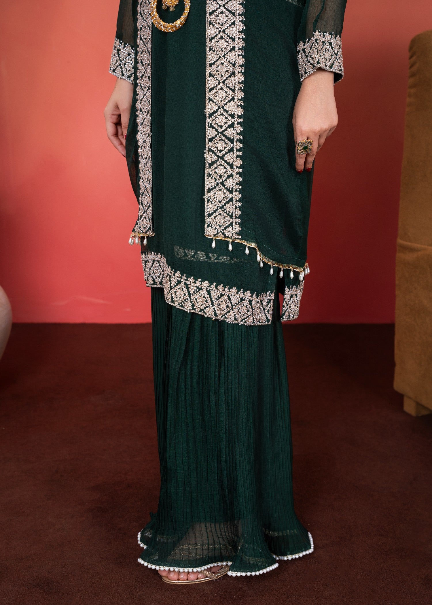 chiffon Gown in Bottle green